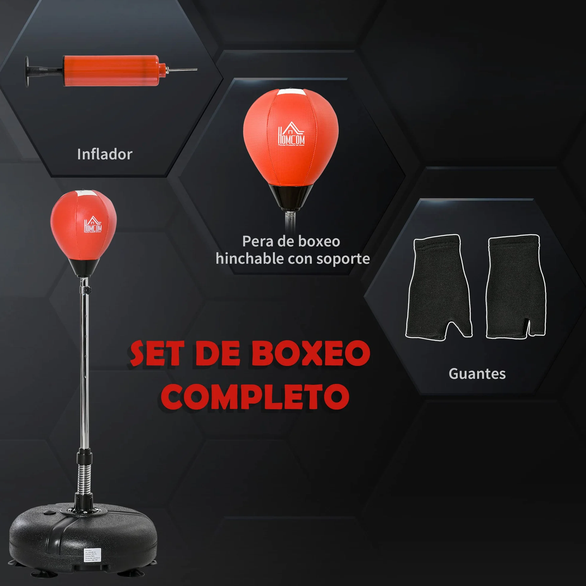 HOMCOM Saco de Boxeo de Pie con Altura Ajustable en 4 Niveles de 133-151 cm, Saco de Boxeo con Base Rellenable, Guantes e Inflador, para Adultos y Adolescentes