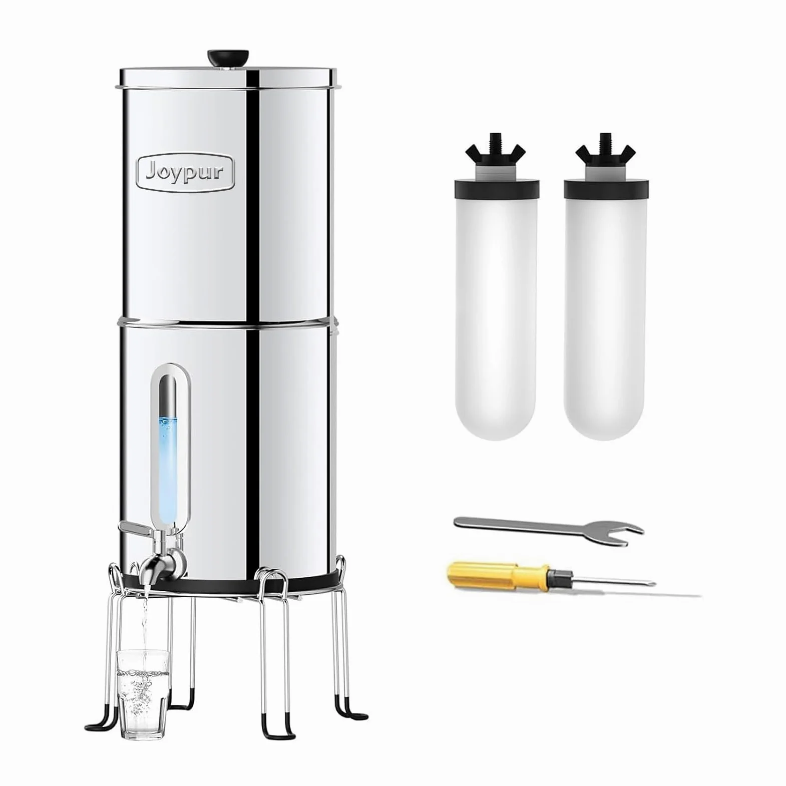 Filtro de Agua por Gravedad con Filtros Cerámicos, Depósito de 5.7L, Acero Inoxidable, Sistema de 38000L, Plegable y sin Electricidad, para Hogar, Camping