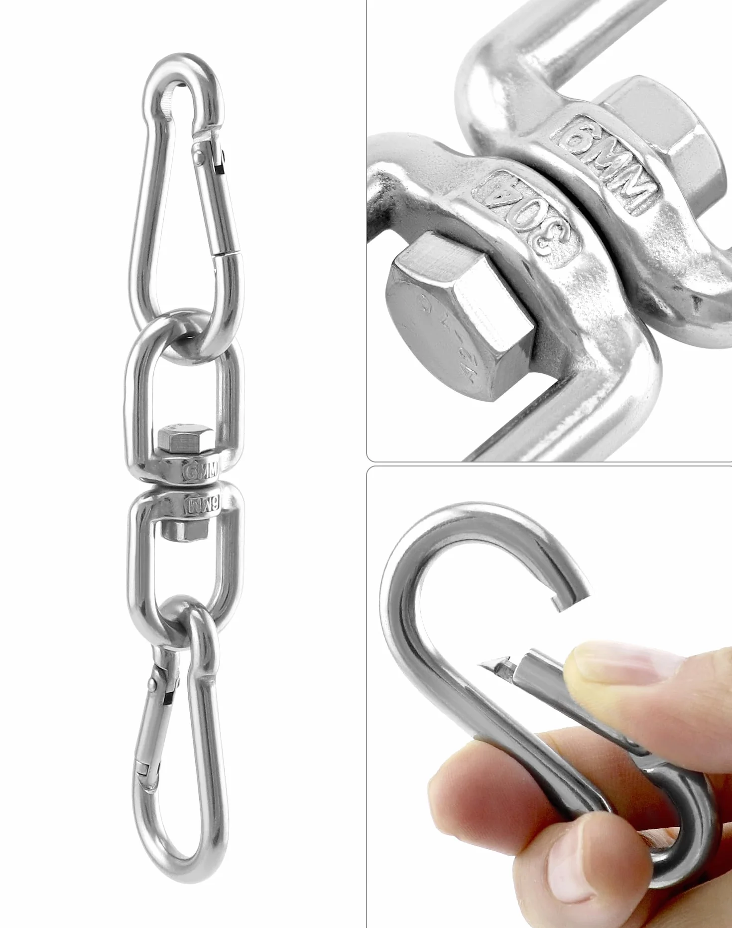 QWORK® Cadena para colgar sacos de boxeo de 4 hilos, cadenas de acero inoxidable resistentes, longitud total 50 cm, giro de 360 ​​grados, capacidad de carga máxima 70 kg