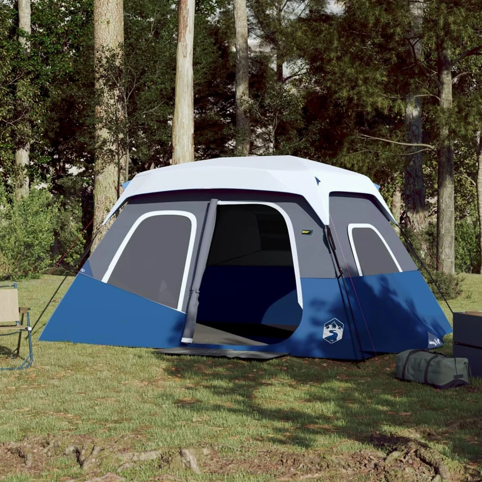IKAYAA Tienda de Campaña de para 4-6 Personas, Tienda de Camping con LED, Impermeable, Tienda de Campaña Familiar, Fácil de Instalar, para Camping, Viajes, Azul, 344 x 282 x 212 cm