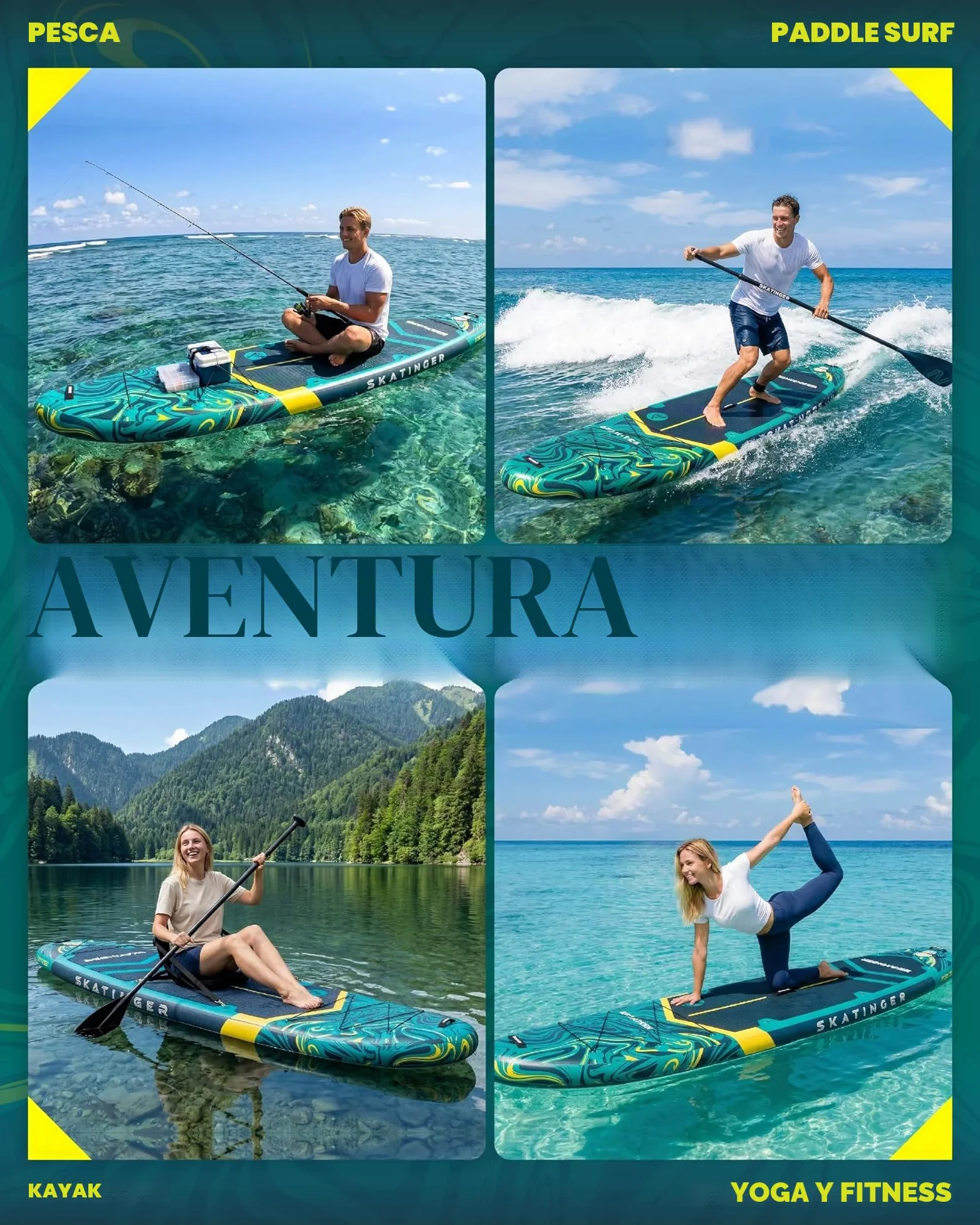 Skatinger Tabla de Remo Inflable extraancha de 335 x 86 cm, soporta hasta 190 kg, para Adultos, Sup Estable para 2 Personas/Familia, Remo de 3 Piezas, Correa para el Hombro, quilla Estadounidense