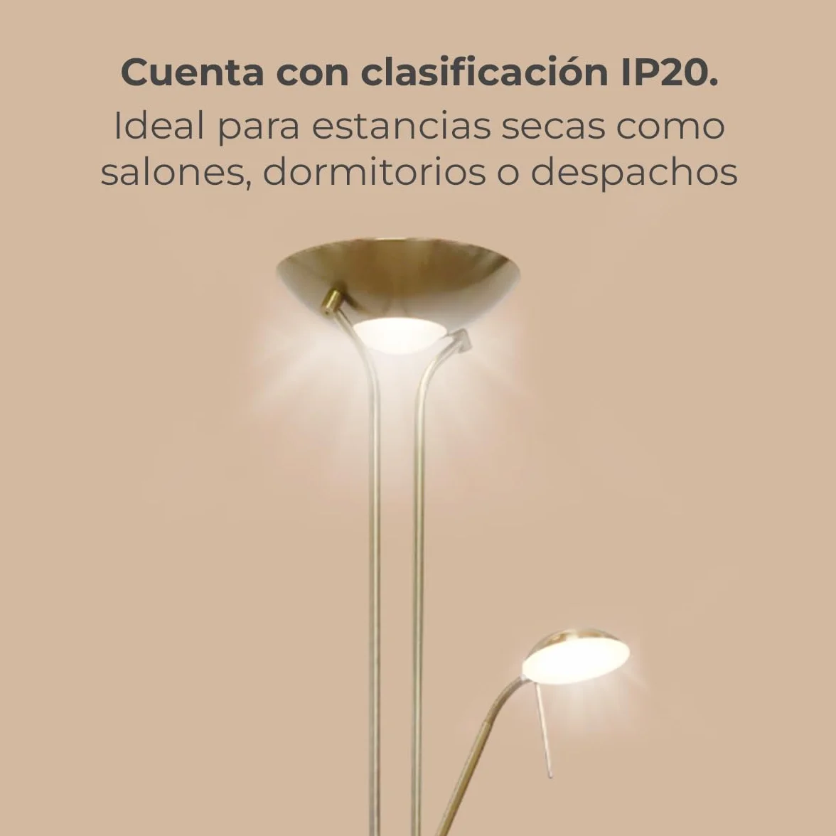 Lámpara pie salón LED SMD metal oro viejo 17W 3000K 1600lm H180cm Ancho 50cm IP20