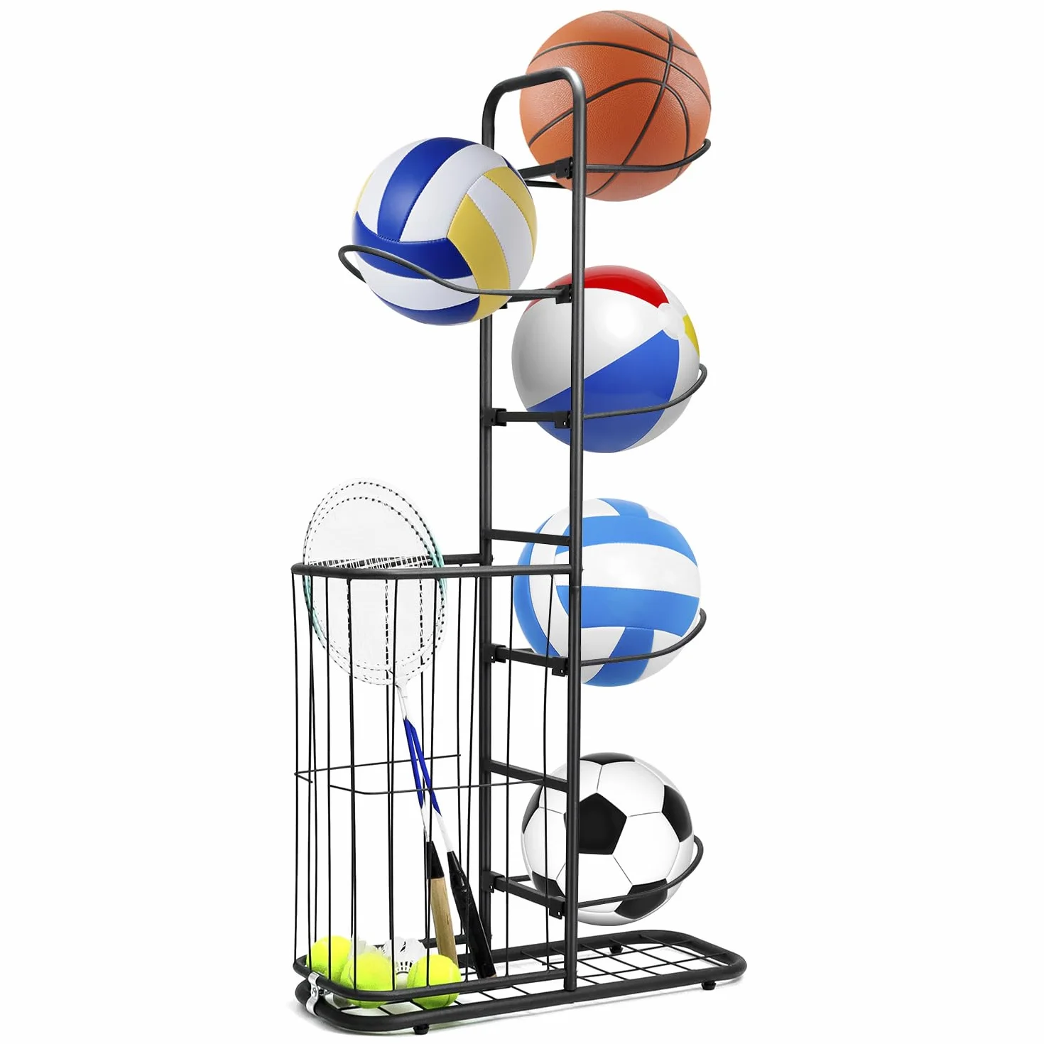 QWORK Estante de Almacenamiento de Baloncesto, Soporte para Pelotas, 116 x 23.5 x 58cm