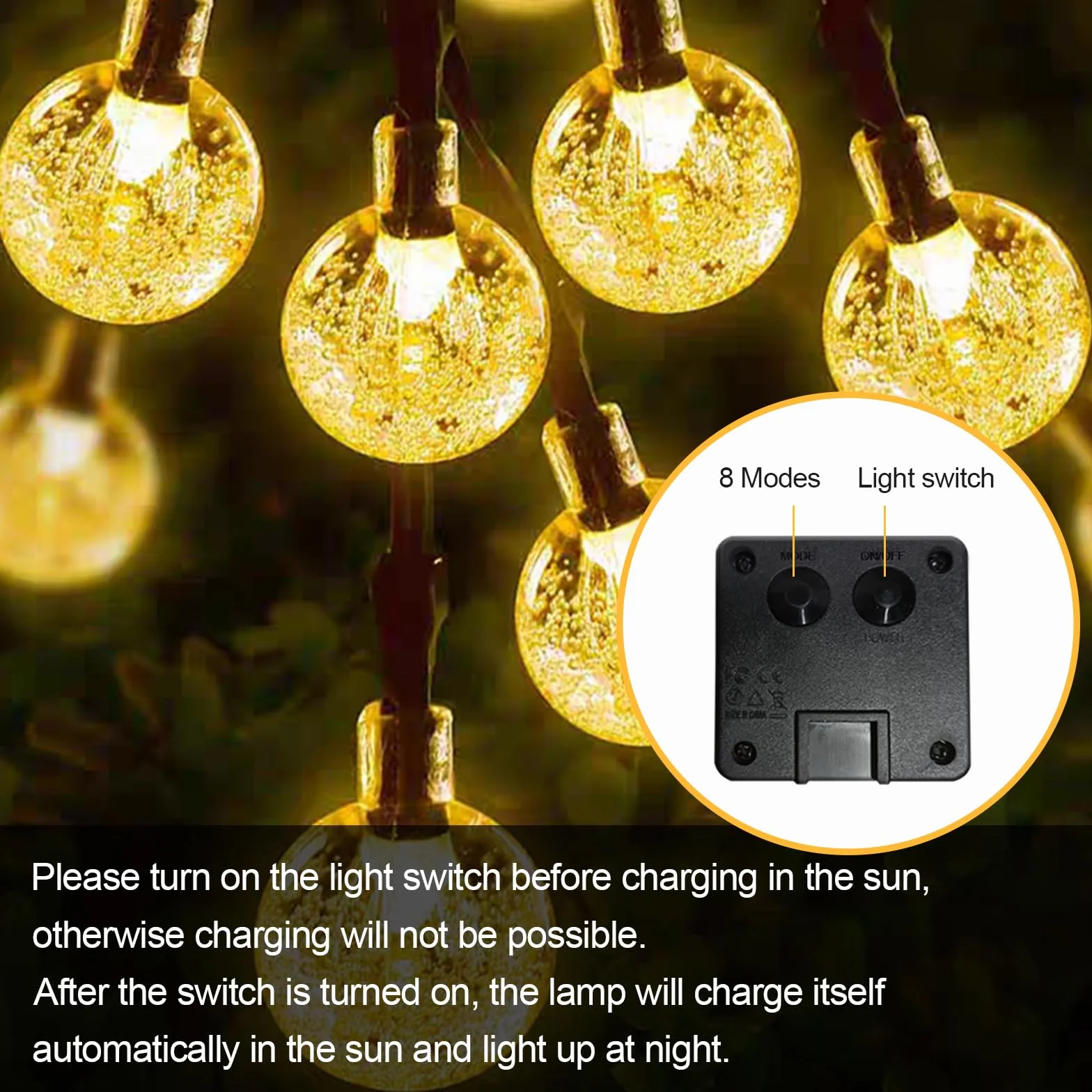 LQWELL Guirnaldas de Luces Solares 30LED 8M IP44 8 Modos Blanco Cálido para Jardín Exterior
