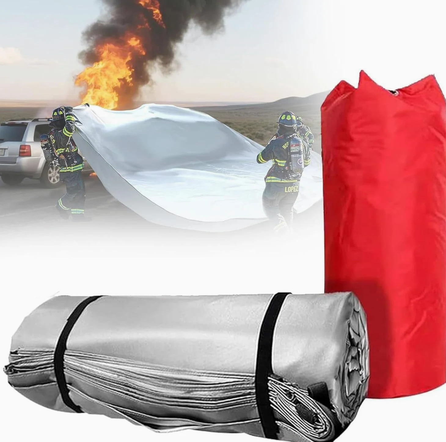 Manta de silicona de doble cara segura para supervivencia, manta reutilizable de emergencia para supresión de incendios, accidente de vehículo, manta contra incendios de coche para vehículos