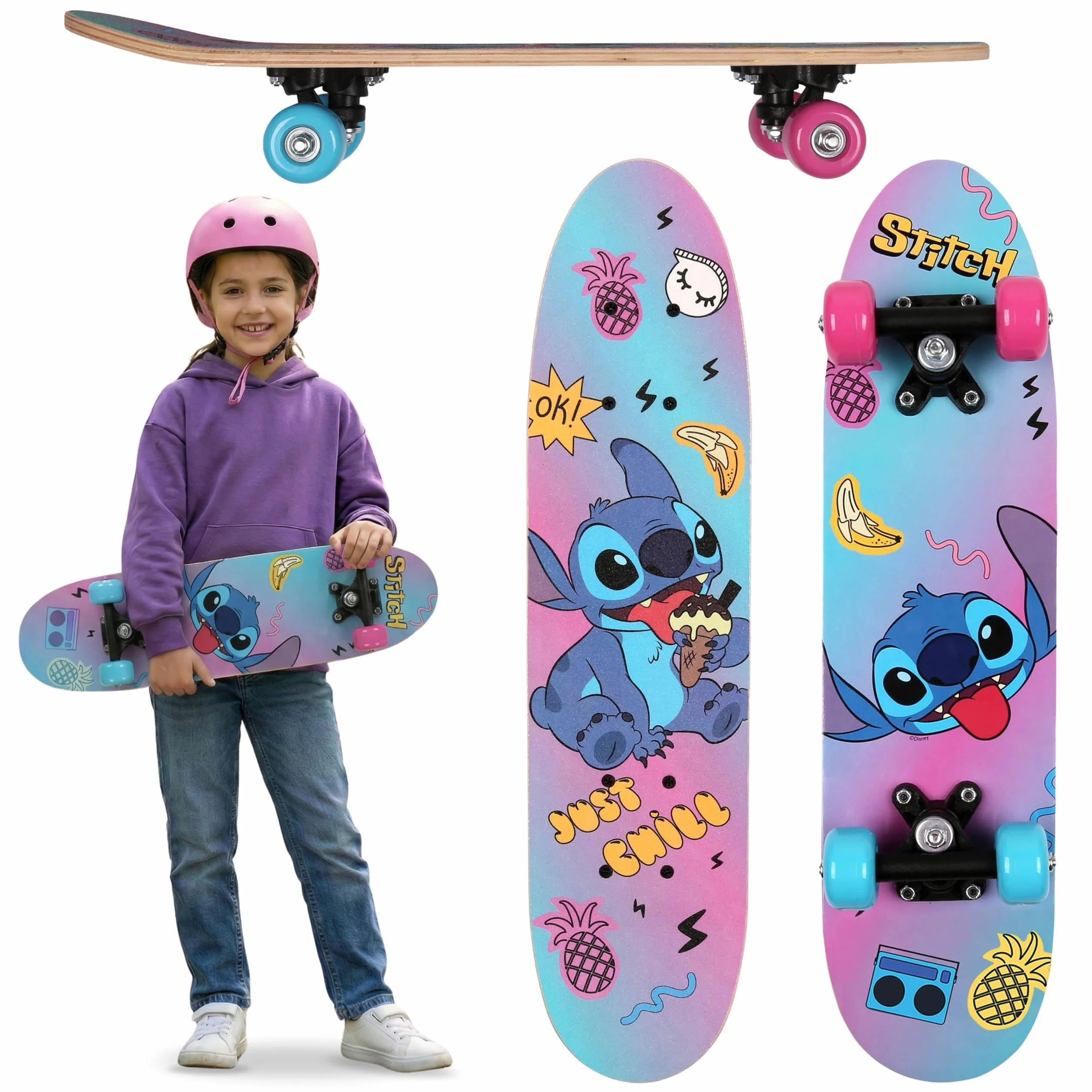 Disney Stitch Planche à roulettes en Bois 61cm antidérapante 20-50kg