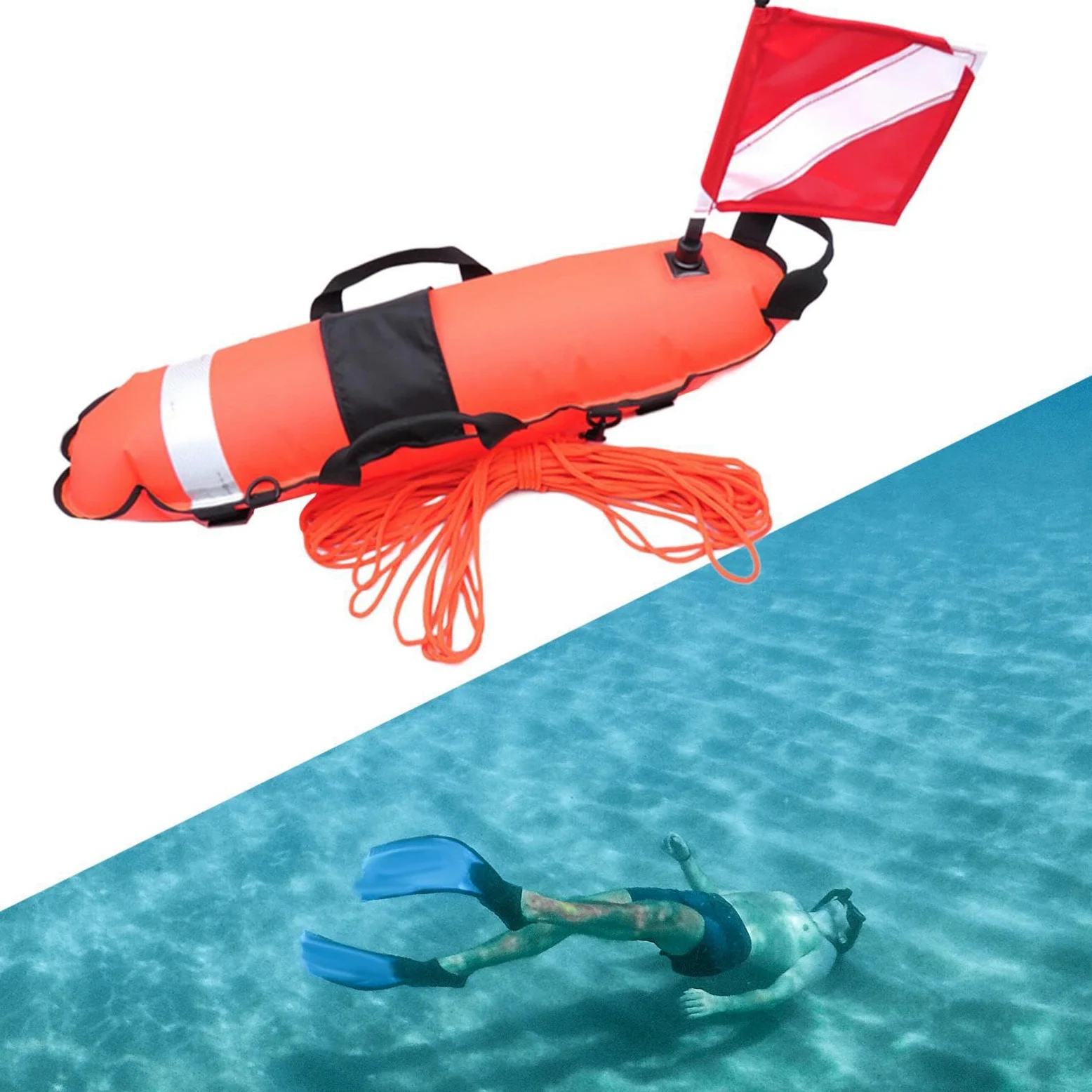 Boya de Buceo fiable, Equipo Esencial para buceadores y apneístas. Resistente y portátil. Boya de Buceo con inflado para señal de Seguridad en el