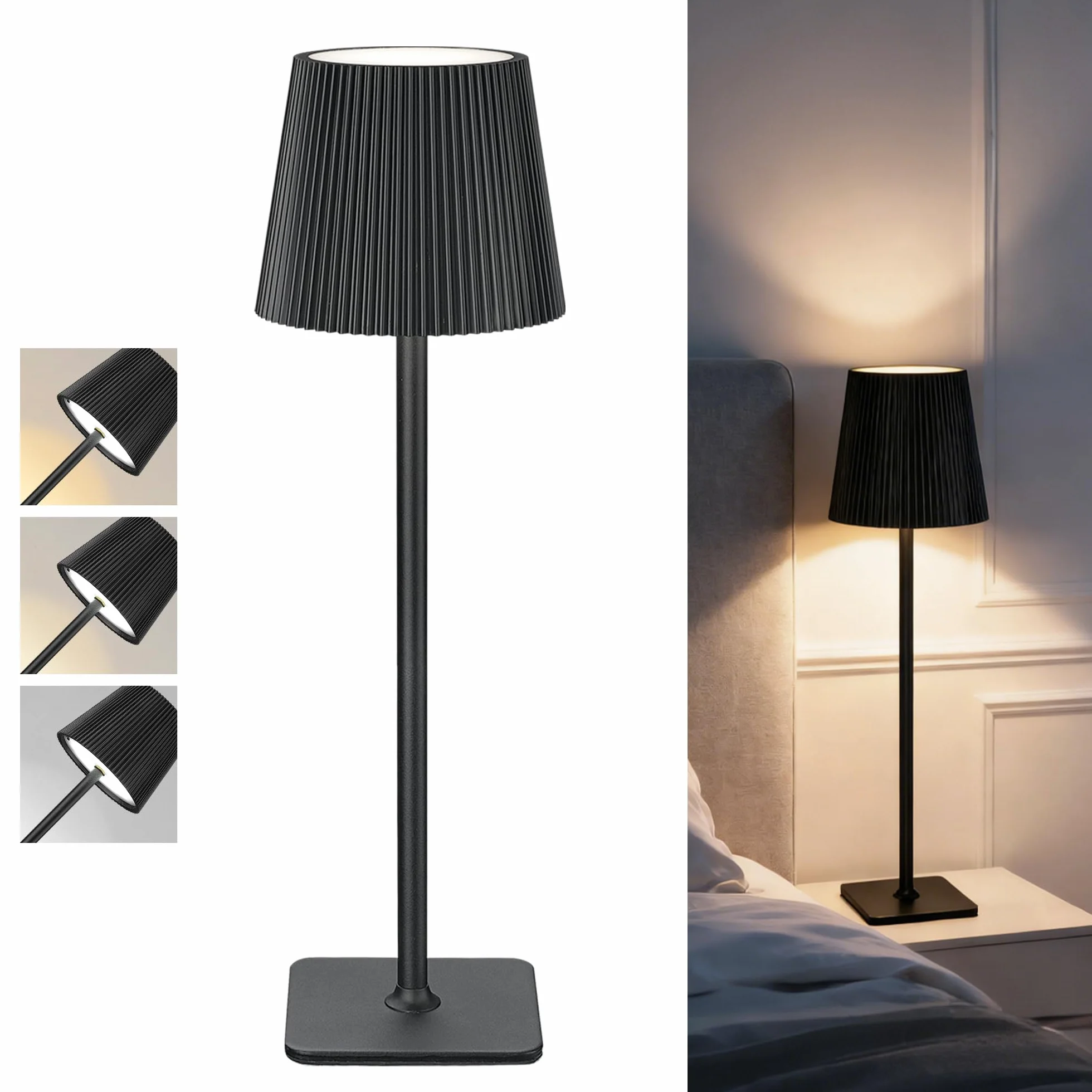Lámpara de Mesa LED Inalámbrica 5200mAh Regulable IP54 Resistente al Agua Negro