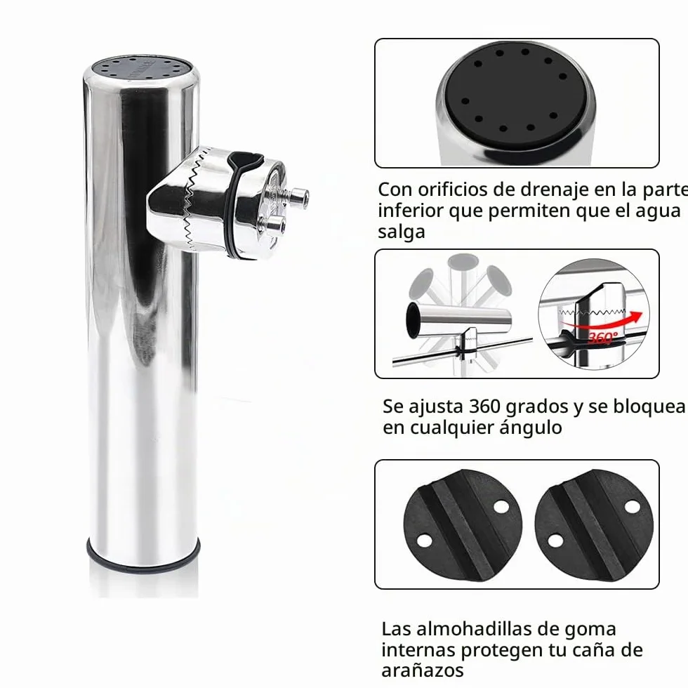 Geloo Soporte de caña de pescar de acero inoxidable marino ajustable 22-26 mm para barcos yates