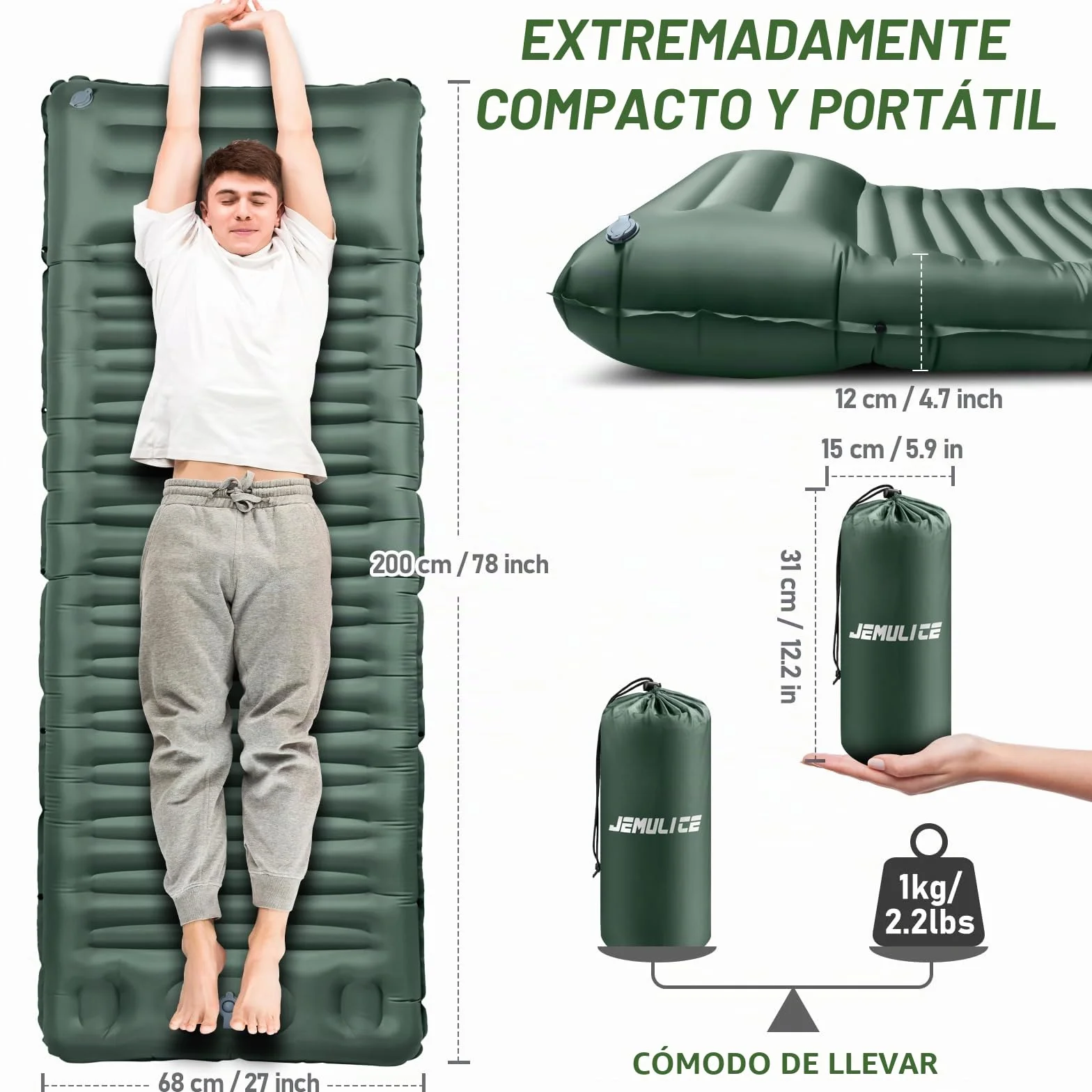 Esterilla Camping, Colchones Camping Autohinchable, Ultraligera, Colchón de Aire Hinchable para Camping, Portátil y Plegable, Almohadilla para Dormir de Acampada para Exteriores, Senderismo