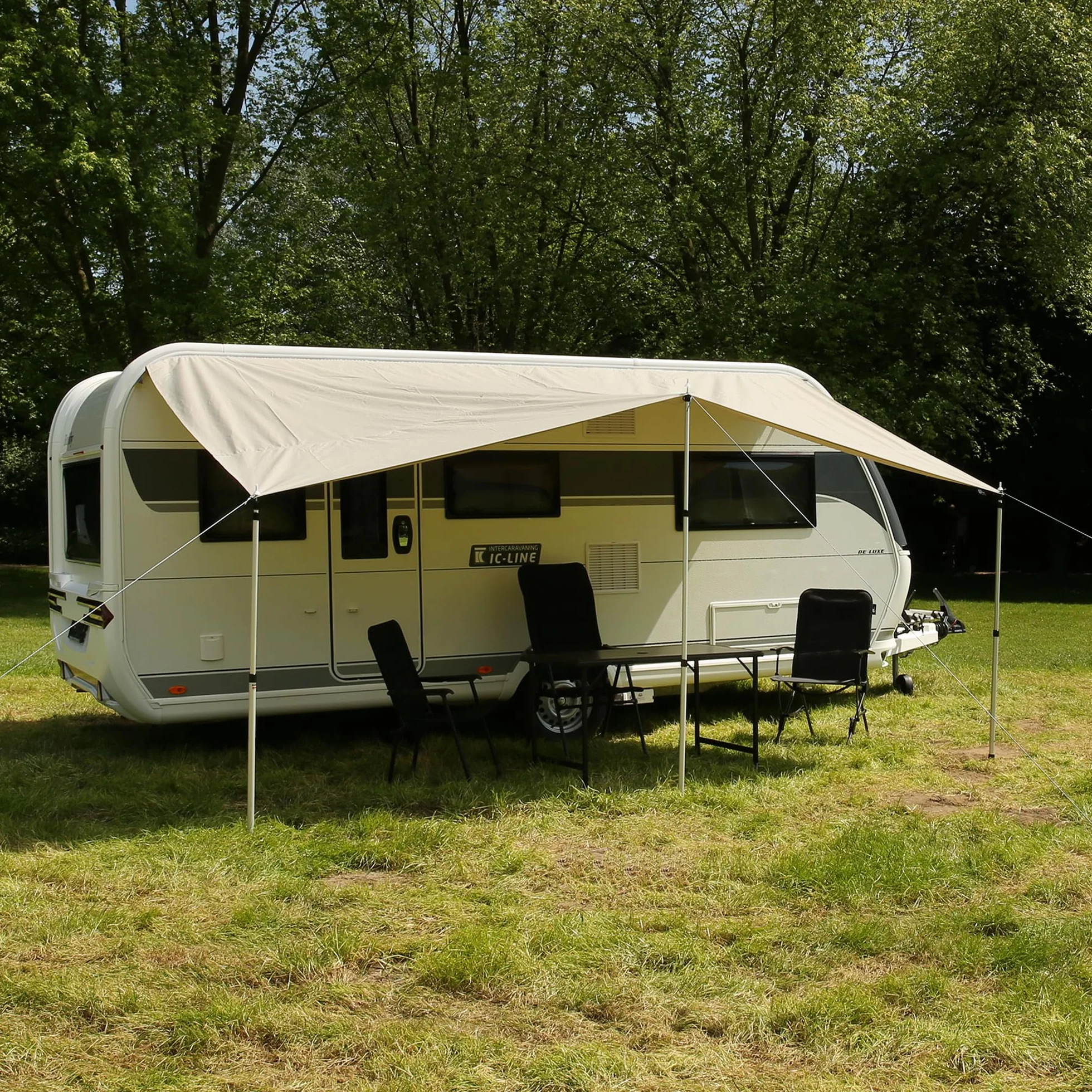 Caravan Tarp TC toldo impermeable algodón protección UV 50+ barras telescópicas aluminio 300x240 cm