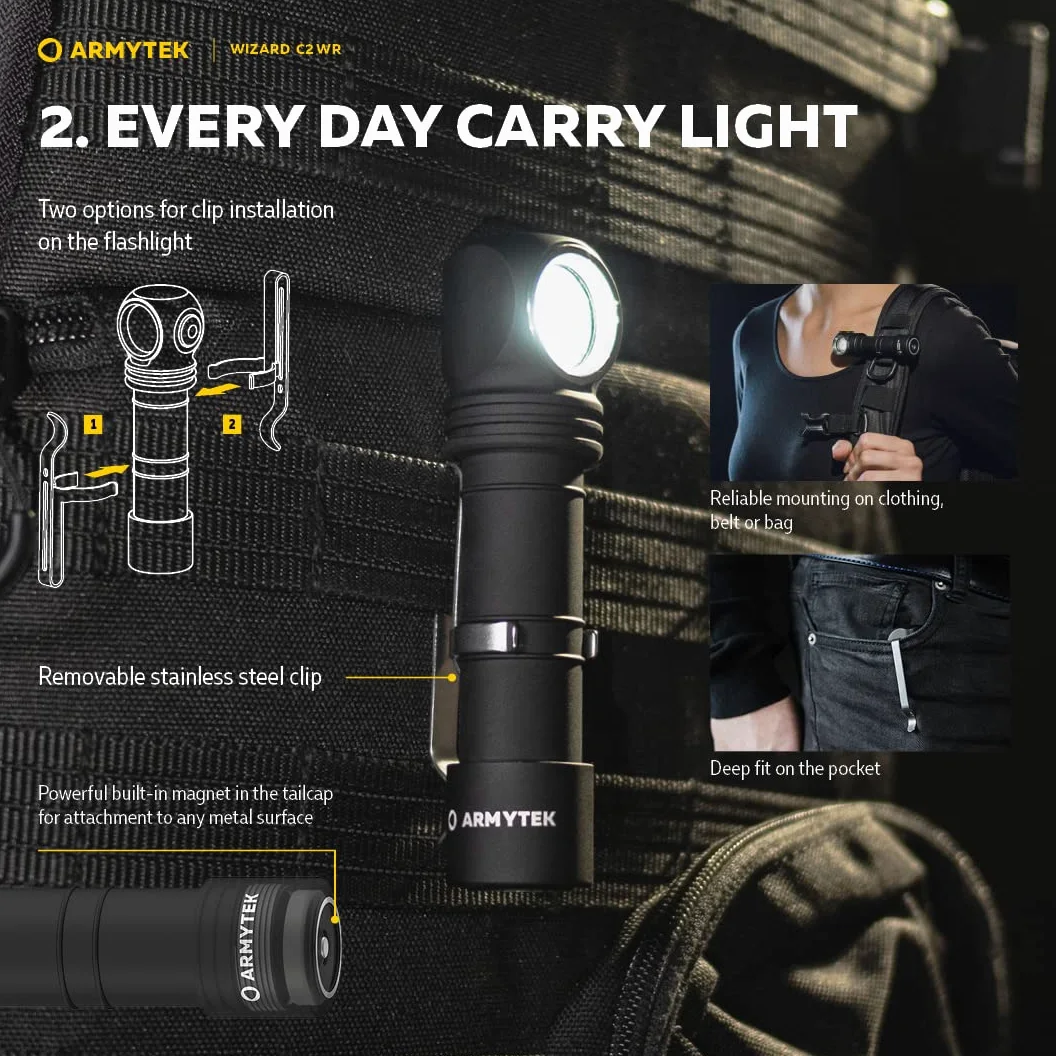Linterna frontal LED Nueva Armytek Wizard C2 WR blanco frío y rojo Multifunción Recargable por USB + Batería 18650 Li-Ion