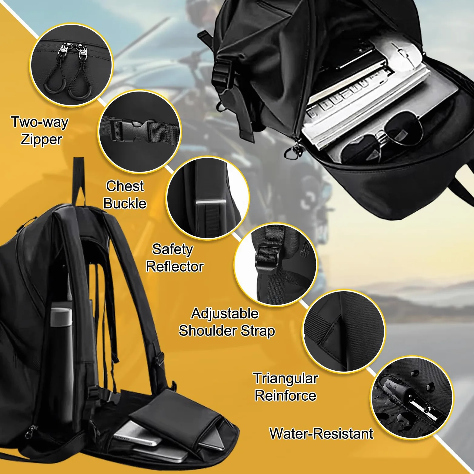 Mochila de motocicleta resistente al agua con compartimento para casco, mochila de viaje para ciclismo, mochila para laptop de negocios, mochila escolar ligera casual negra