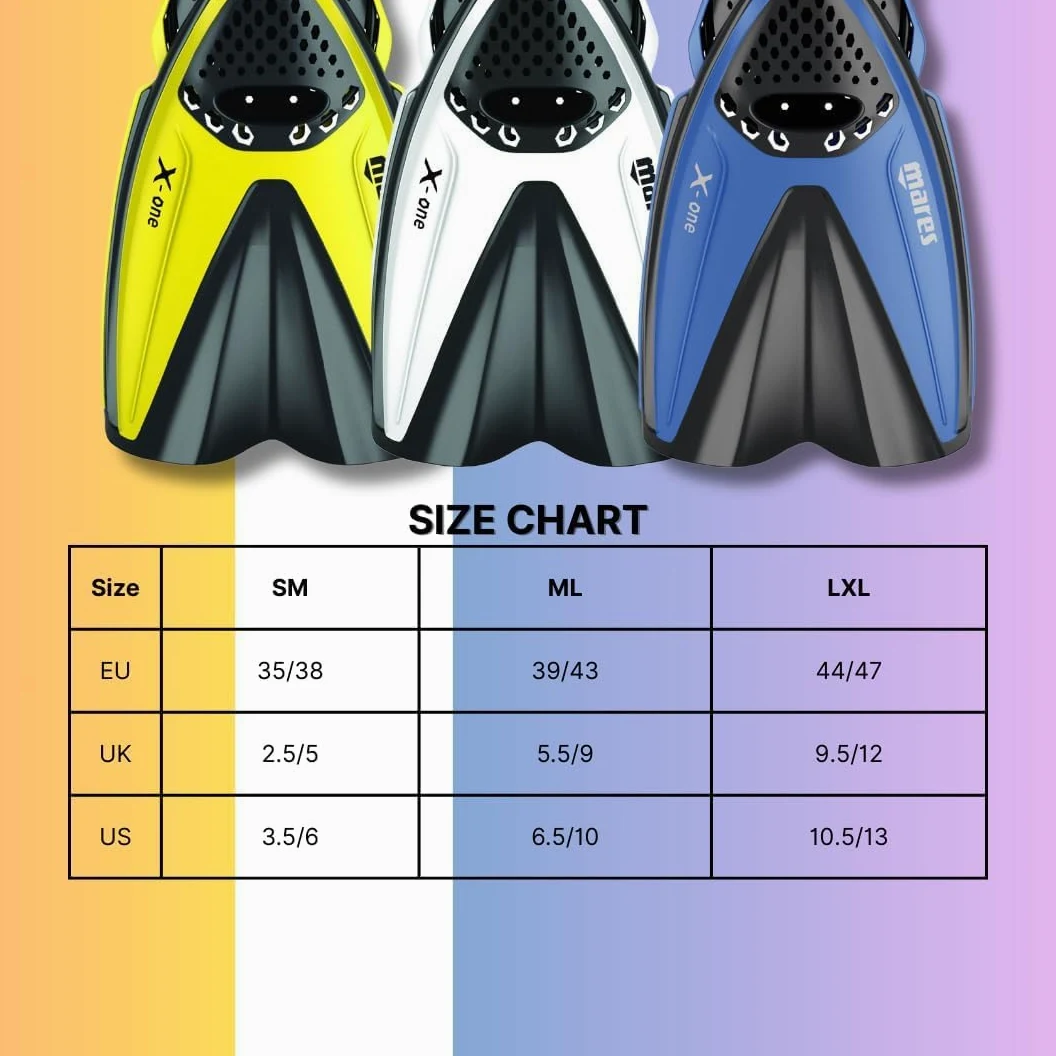 Mares X-One – Aletas de Buceo Cortas Ligeras con talón Abierto, Bolsillo Perforado, tecnología Channel Thrust, Ideales para Viajar y Snorkel Tropical