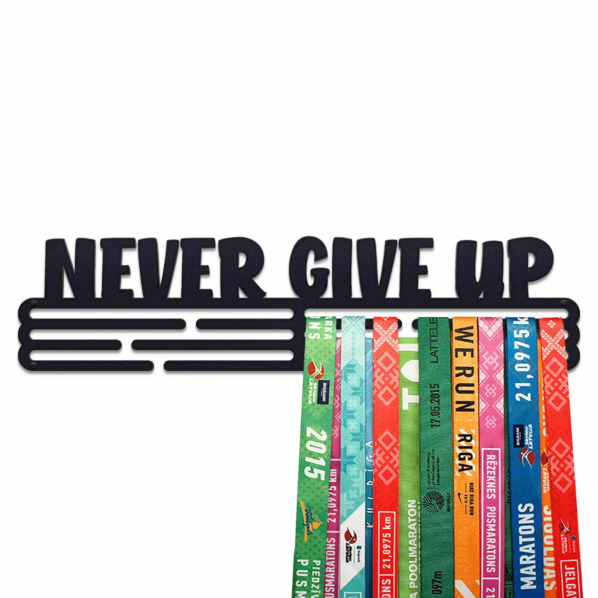 Never Give Up Sports Soporte de Acero para Colgar Medallas, Marco de Montaje en Pared