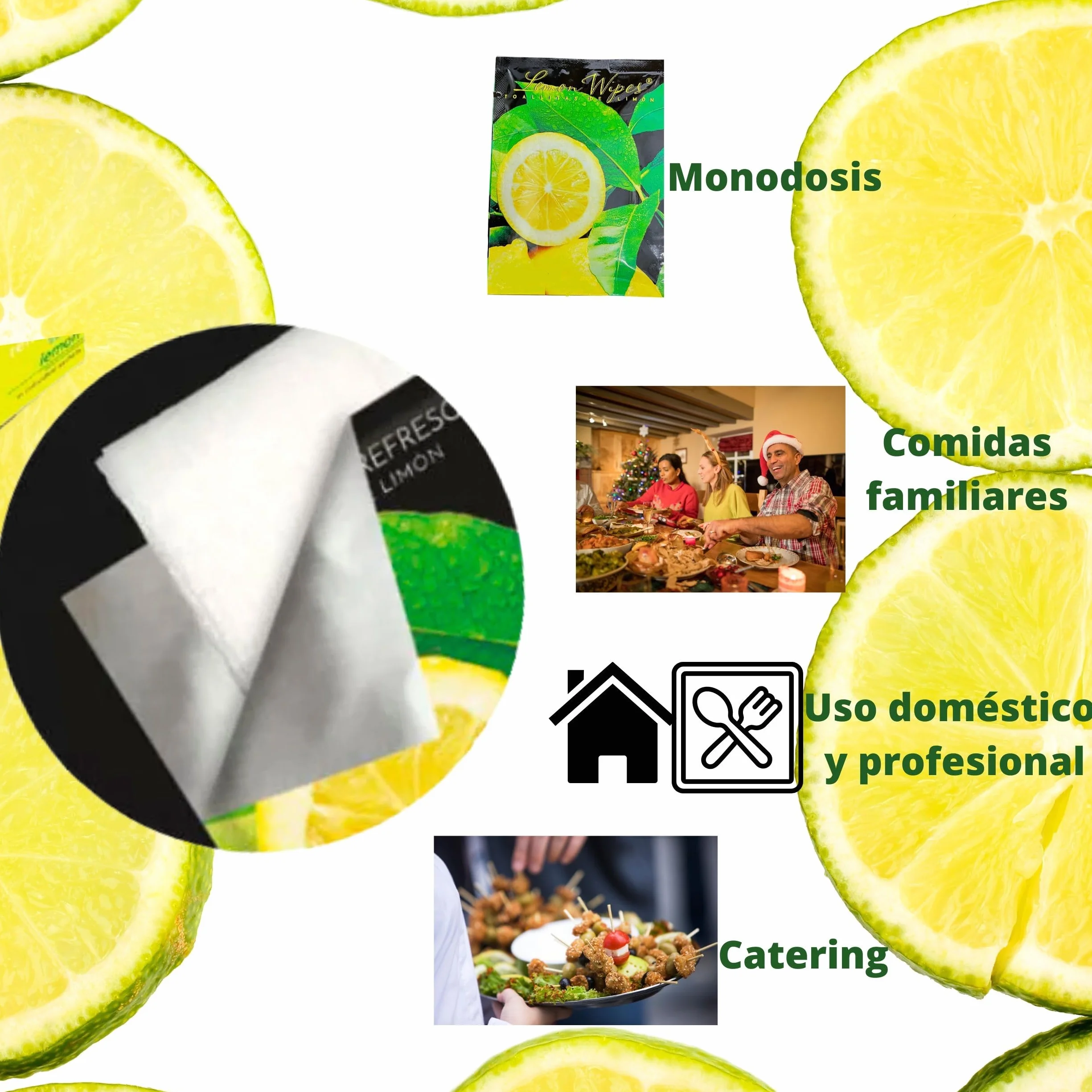 Toallitas Refrescantes Limón Lemon Wipes Suaves y Húmedas para Manos Sobres Individuales