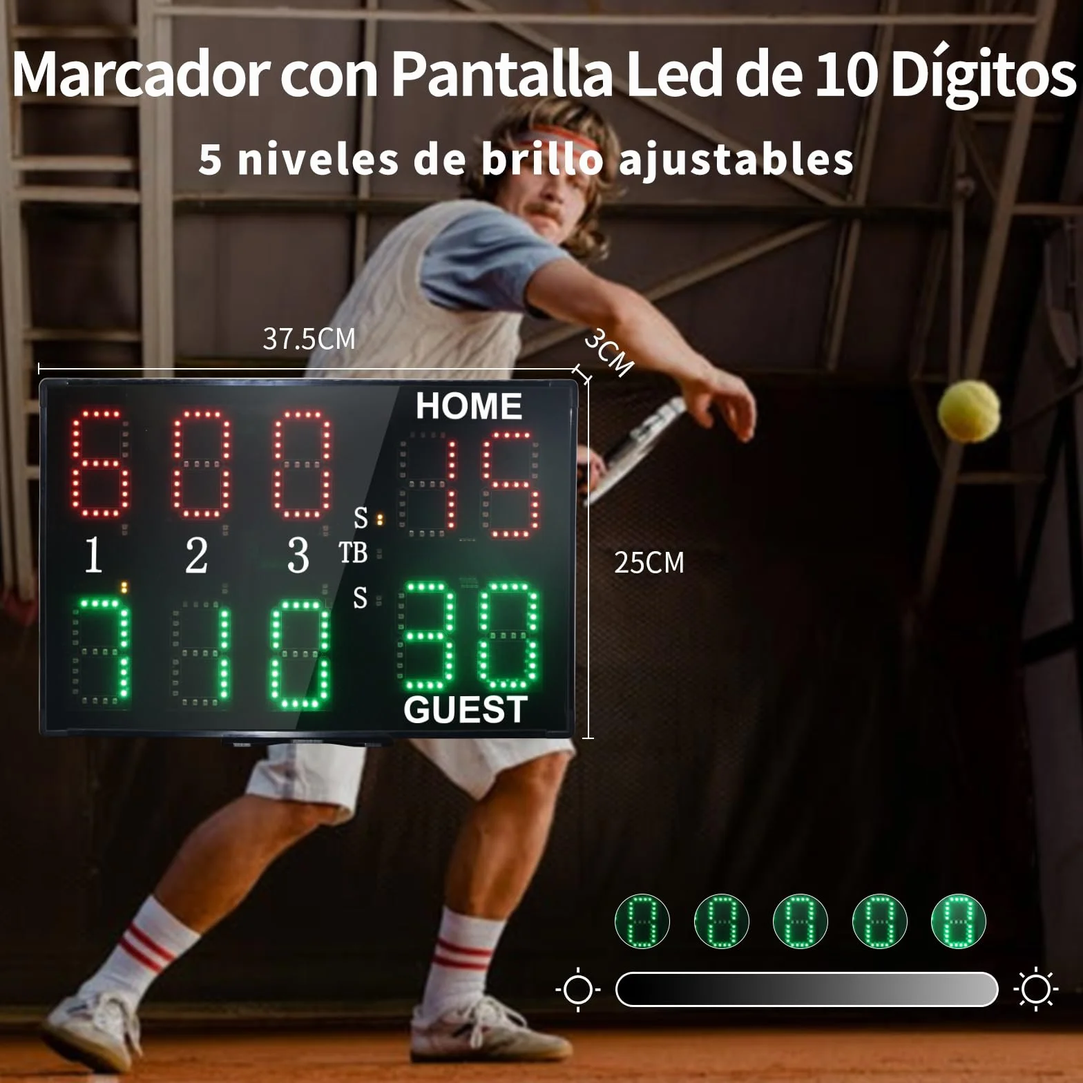 Marcador Digital LED Portátil 10 Dígitos para Tenis y Padel con Control Remoto