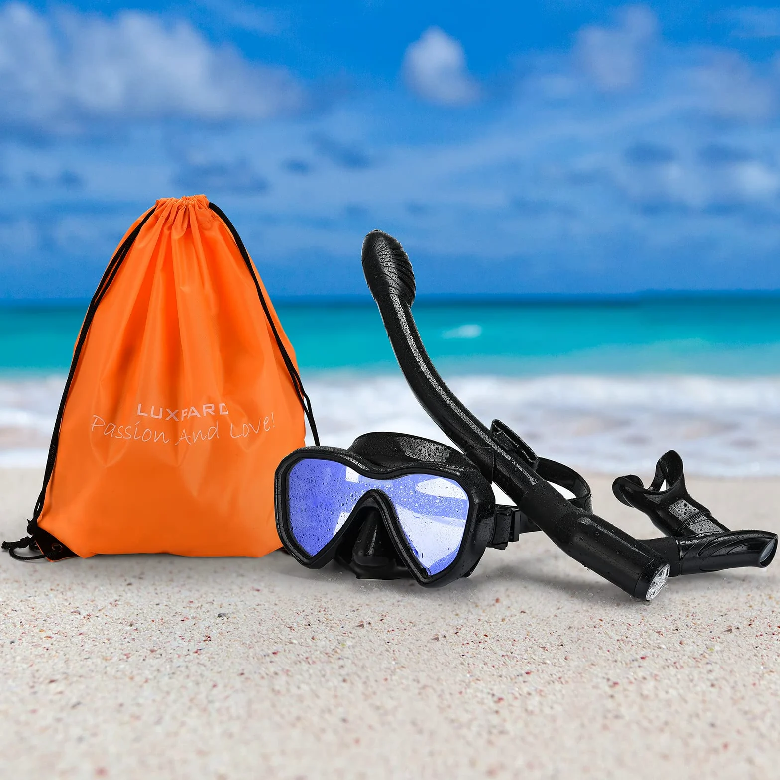 Gafas Buceo, Mascara Snorkel con Visión Panorámica Antivaho y Tubo Seco Antifugas, Equipo para Adultos y Jóvenes, Bolsa para Kit Incluida