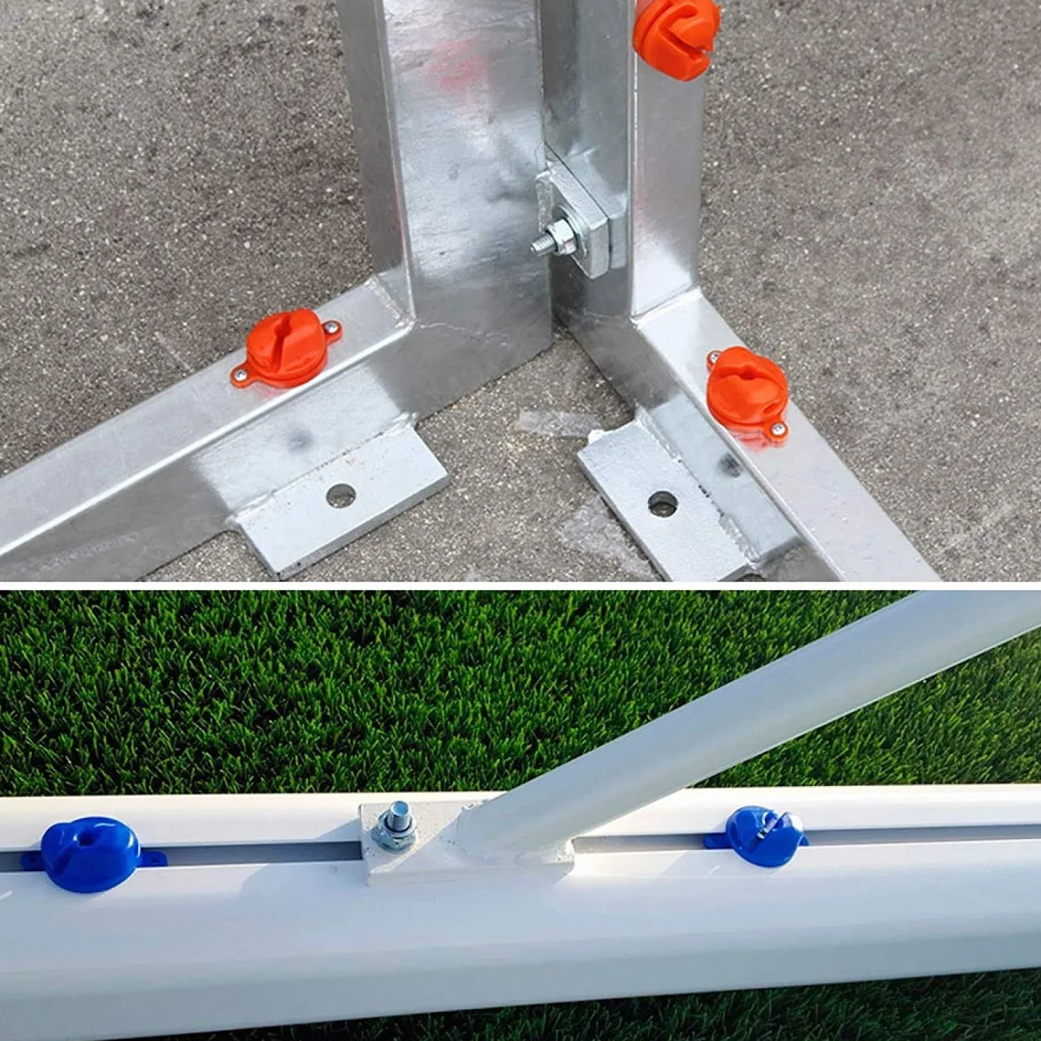 Pack de Ganchos universales antilesión para porterías de fútbol y Balonmano Color Naranja de Nylon inyectado con Tornillo autotaladrante Incluido