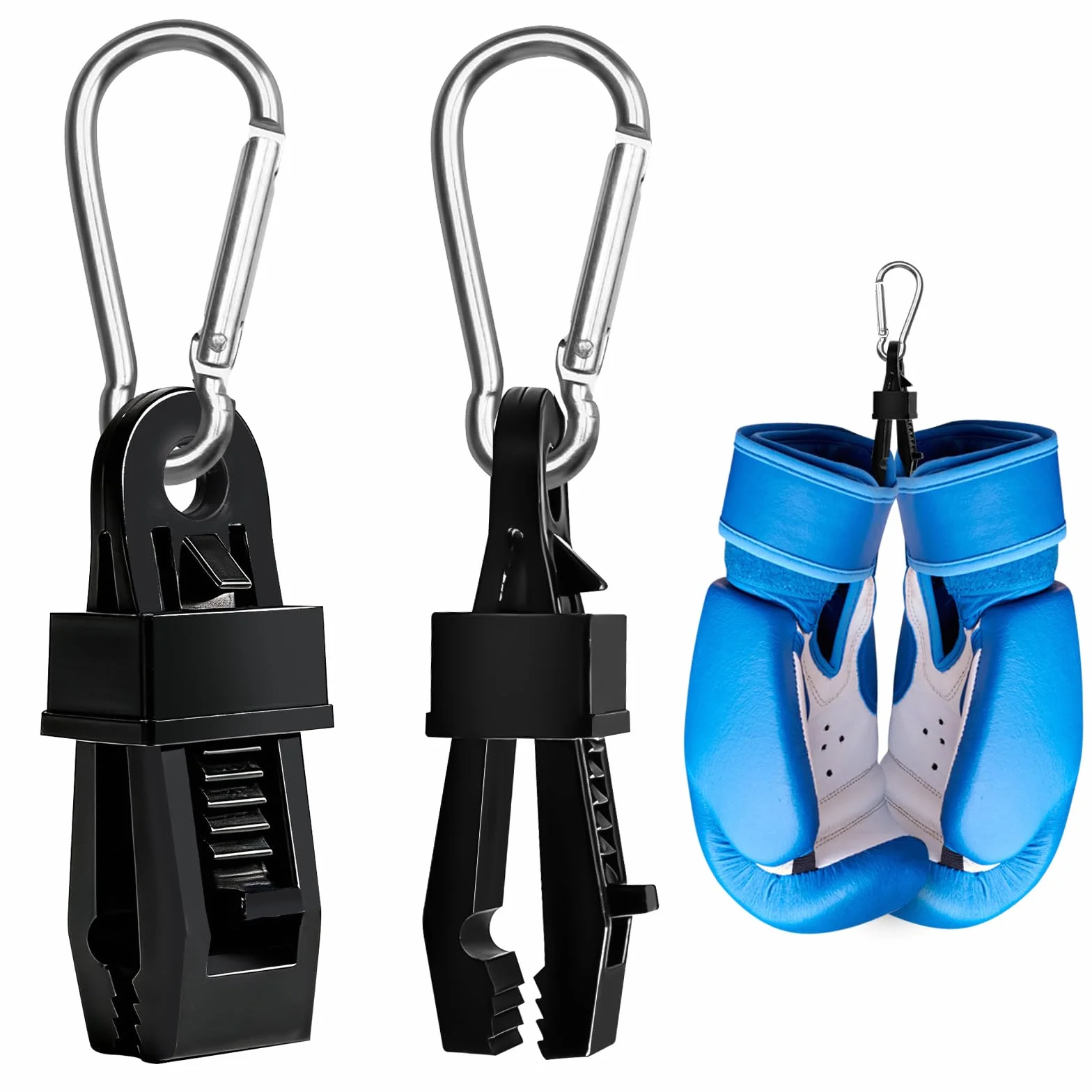 2 Soportes metálicos para de Boxeo | Mosquetón Resistente para asegurar y Transportar de MMA y Muay Thai en Mochilas, Bolsos, Equipaje o Bolsas de Gimnasio | Organizador de Accesorios Boxeo Clip