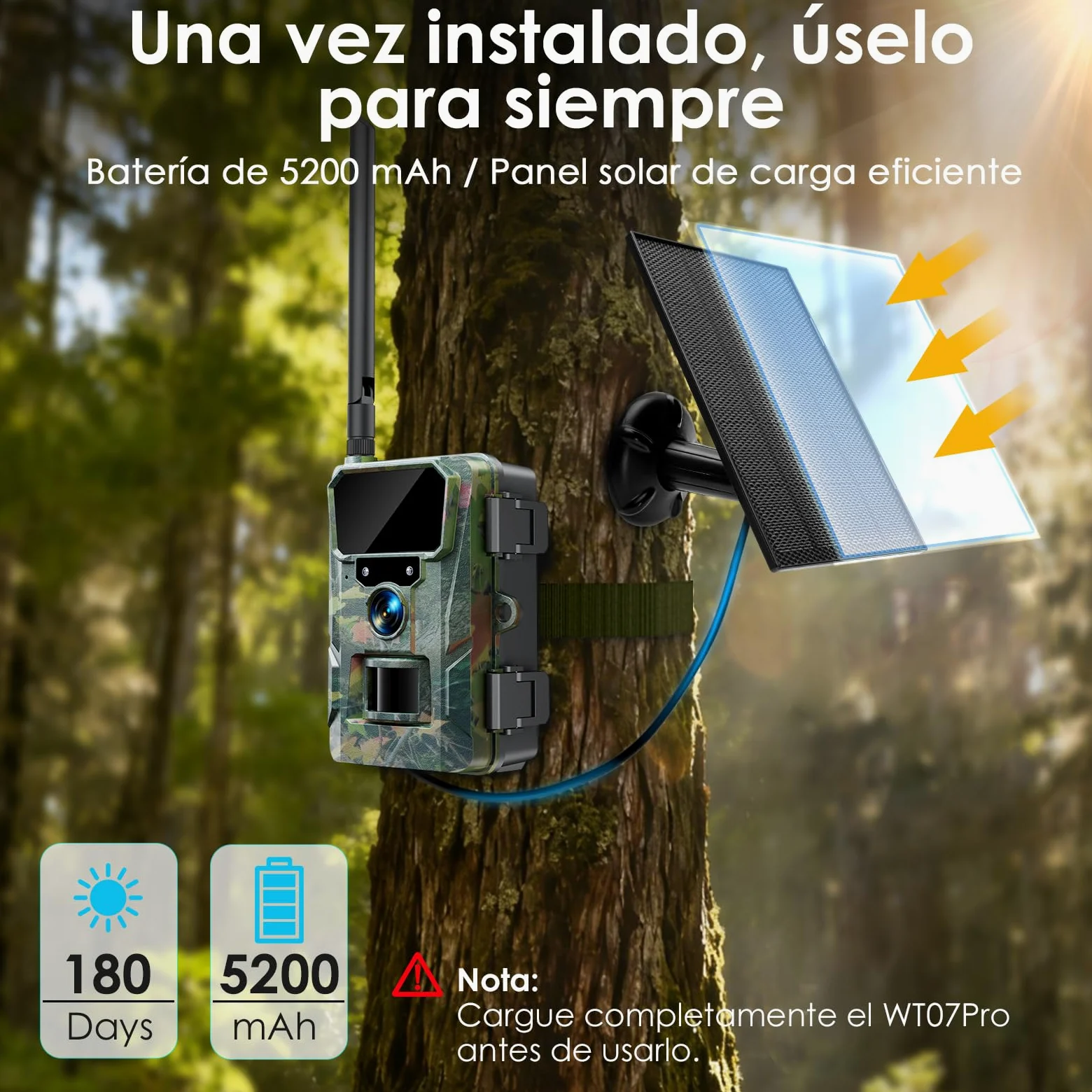 WOLFANG Cámara de Caza 4G, Cámara Fototrampeo 48MP 2K, 5200 mAh Batería, Nocturna 850 NM LED IR con 0,2 s Activación, Cámara Caza Impermeable IP66 para Vida Silvestre