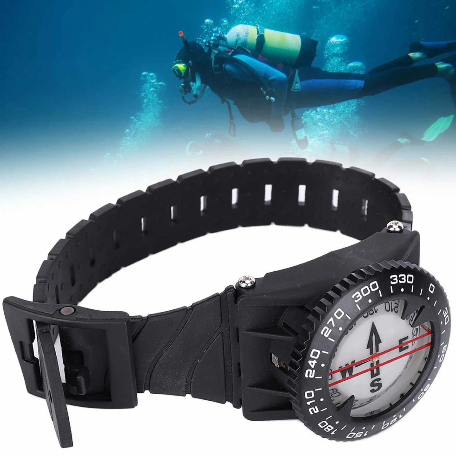Brújula de muñeca para buceo, brújula de muñeca para buceo Brújula de muñeca blindada con correa para la muñeca para buceo, deportes de recreación al aire libre y otros deportes acuáticos