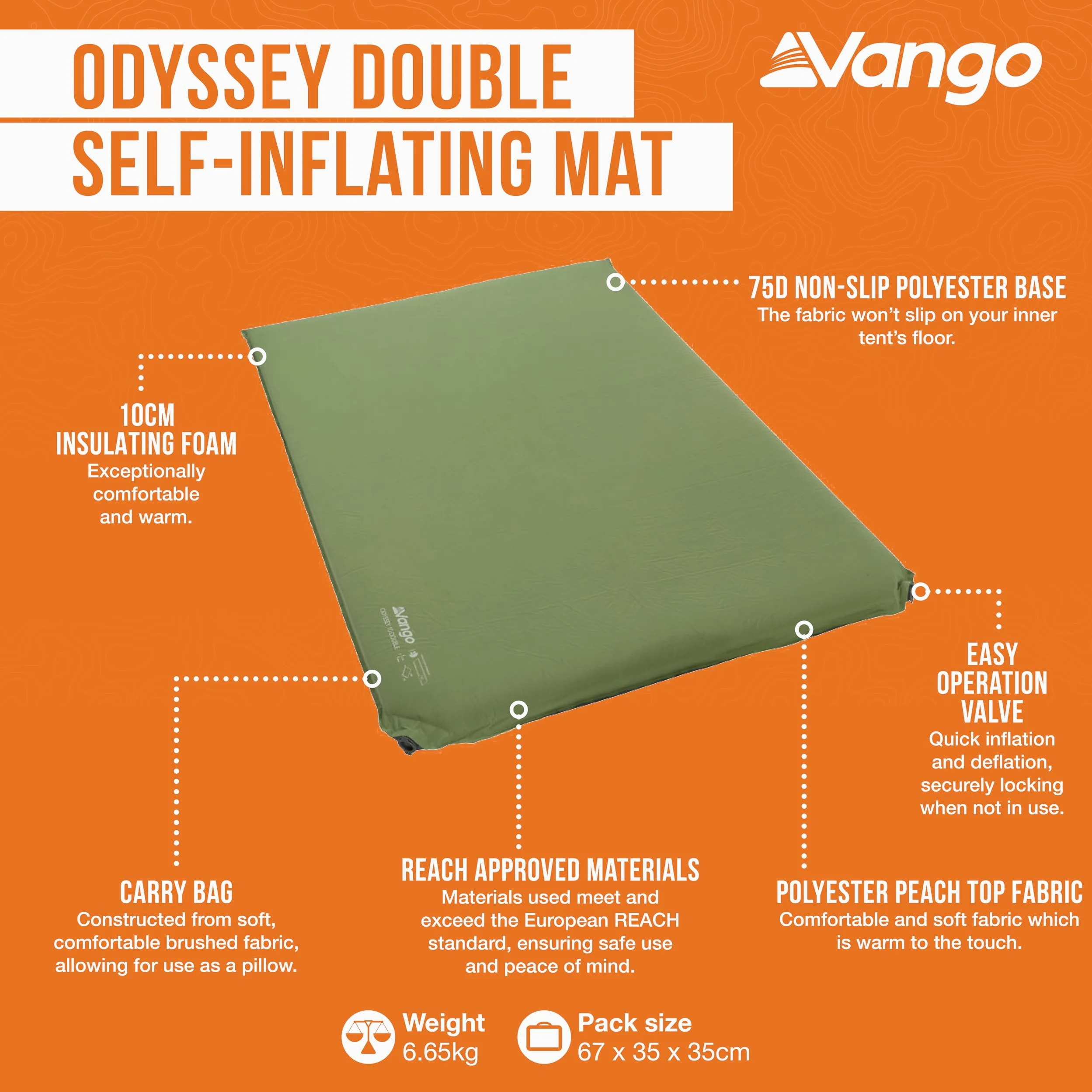 Vango Odyssey Self Inflating Sleep Mat, Unisex Adulto, Epsom Green, Única