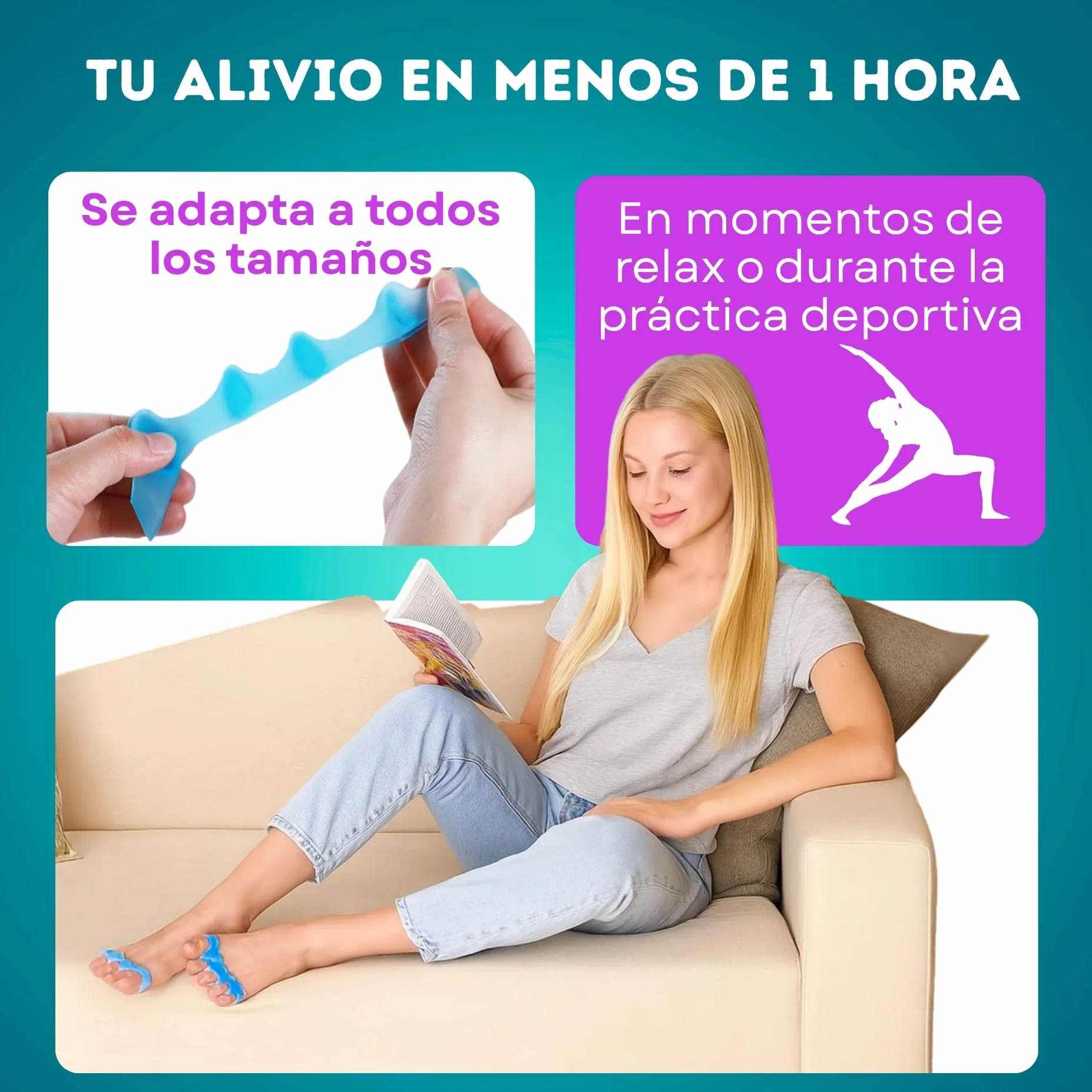 Rootz Separadores de Dedos de los Pies Corrector de Juanetes 2 Piezas Silicona Azul