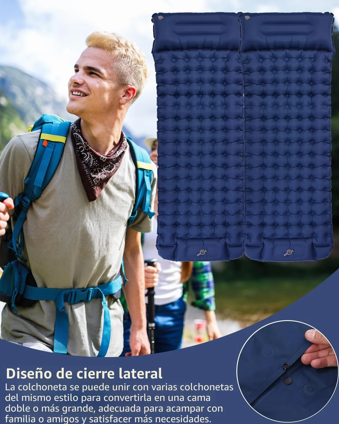 Zawaer Colchoneta De Camping Inflable Ultraligera para Dormir con Almohada, Esterilla Camping,Colchones Campings Autohinchable, Esterilla Dormir, para Exteriores, Senderismo