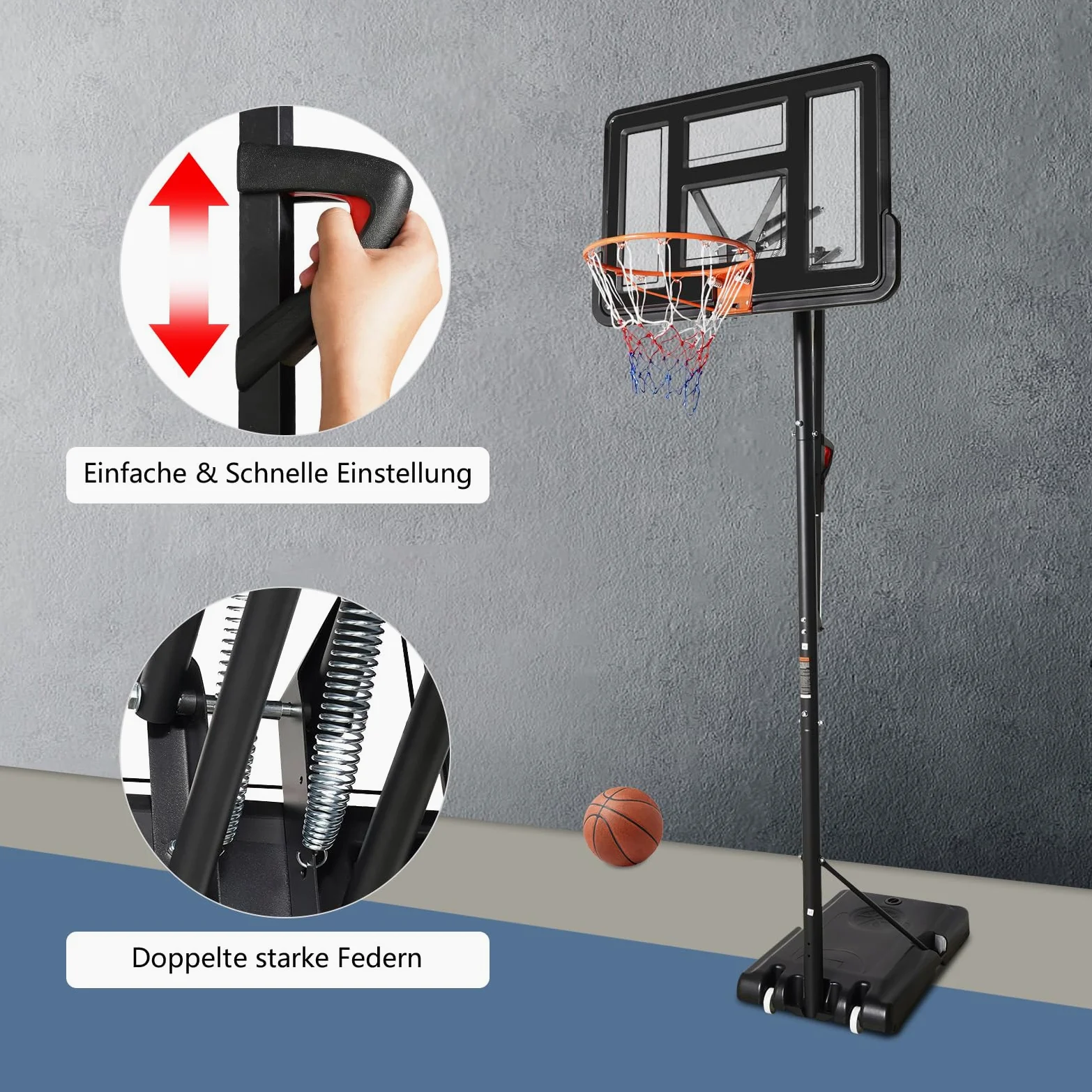 Canasta de baloncesto para exteriores, altura ajustable, canasta de baloncesto portátil, para interiores y exteriores, resistente a la intemperie, para niños, adolescentes y adultos
