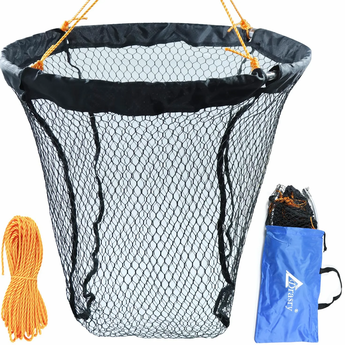 Drasry Red de aterrizaje plegable para puente y muelle – Red de caída de anillo de aluminio de alta carga para agua salada y agua dulce – Cesta plegable con cuerda de 49.2 pies