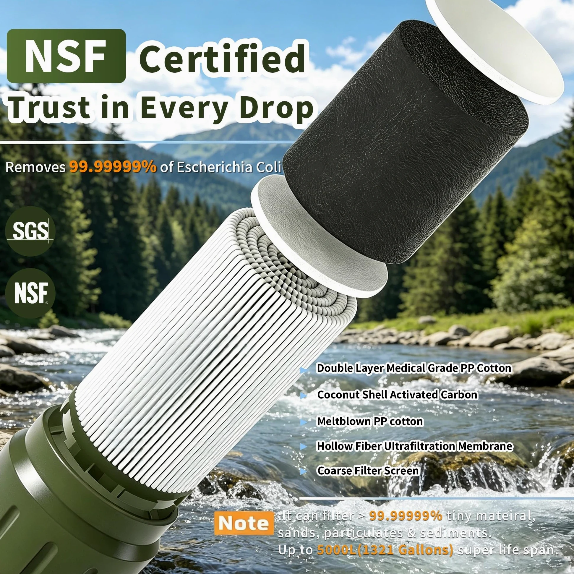 Pajita de filtro de agua personal, purificador de agua portátil de 4 etapas certificado NSF, sin BPA, equipo de supervivencia de filtración de agua de emergencia para senderismo, camping