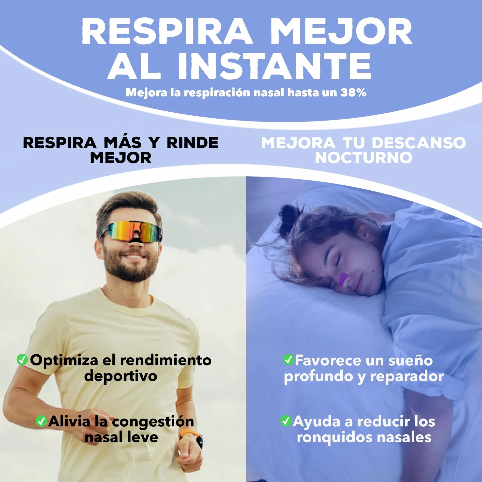 Tiras Nasales Antirronquidos para Dormir 60 Pack - Nasal Strips Respirar Mejor