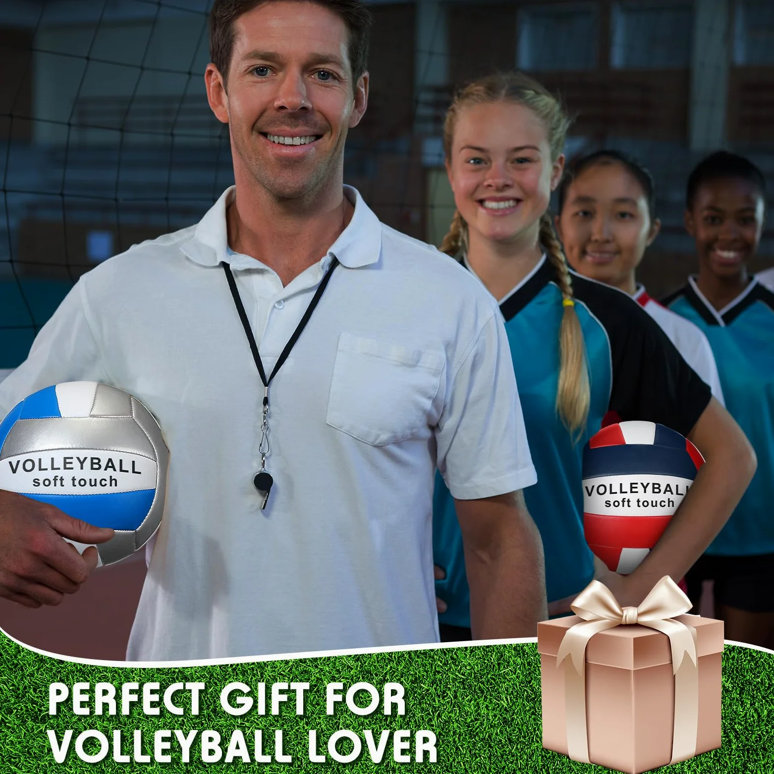 Libima 4 pelotas de voleibol tamaño 5 oficial con bomba y bolsa de red, pelotas de voleibol suaves e impermeables para niños, adolescentes, adultos, principiantes, entrenamiento, interior, exterior,
