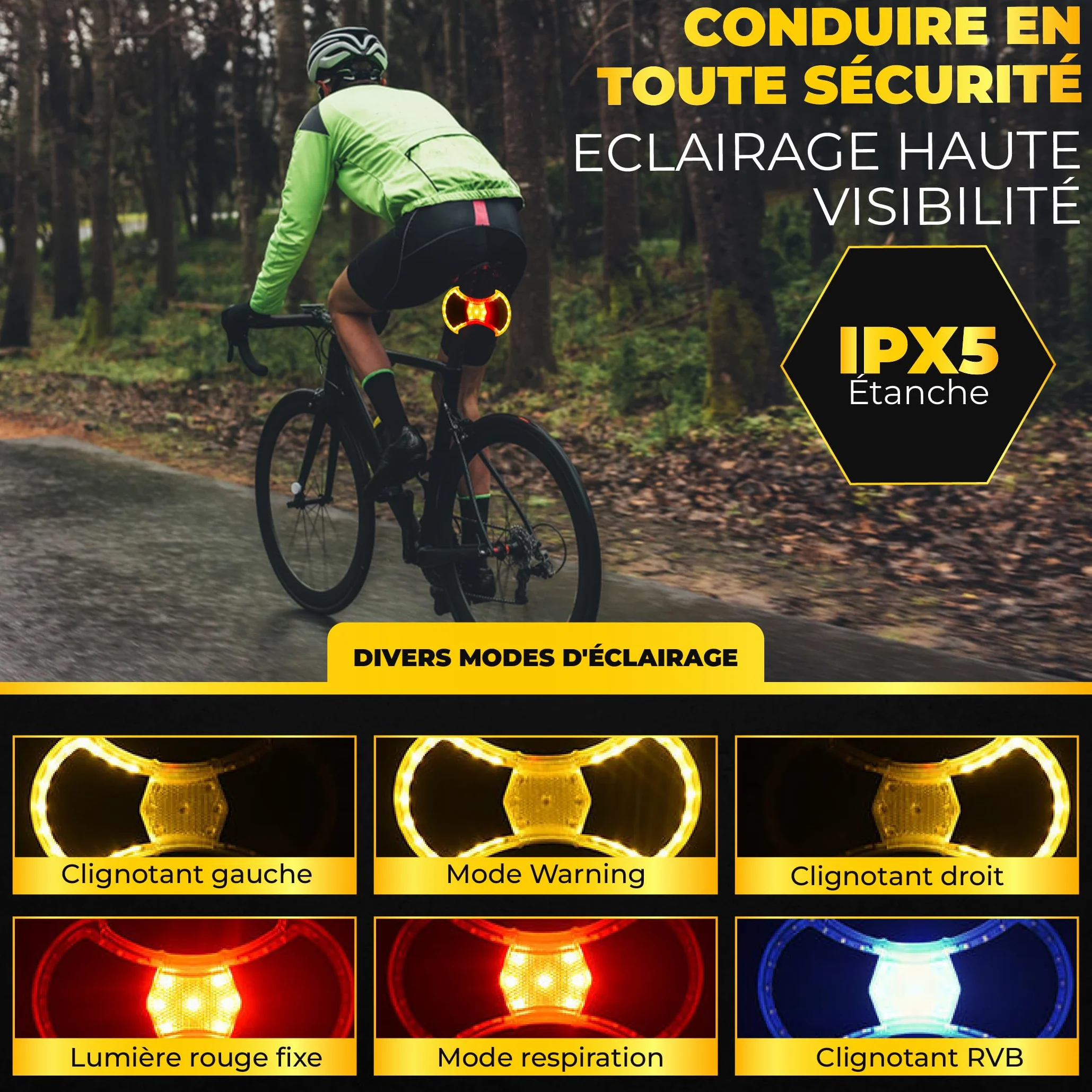 Luces delanteras y traseras con señales de giro para bicicleta y scooter: accesorios y montaje universal para scooter incluidos, control remoto inalámbrico, luz LED recargable por USB