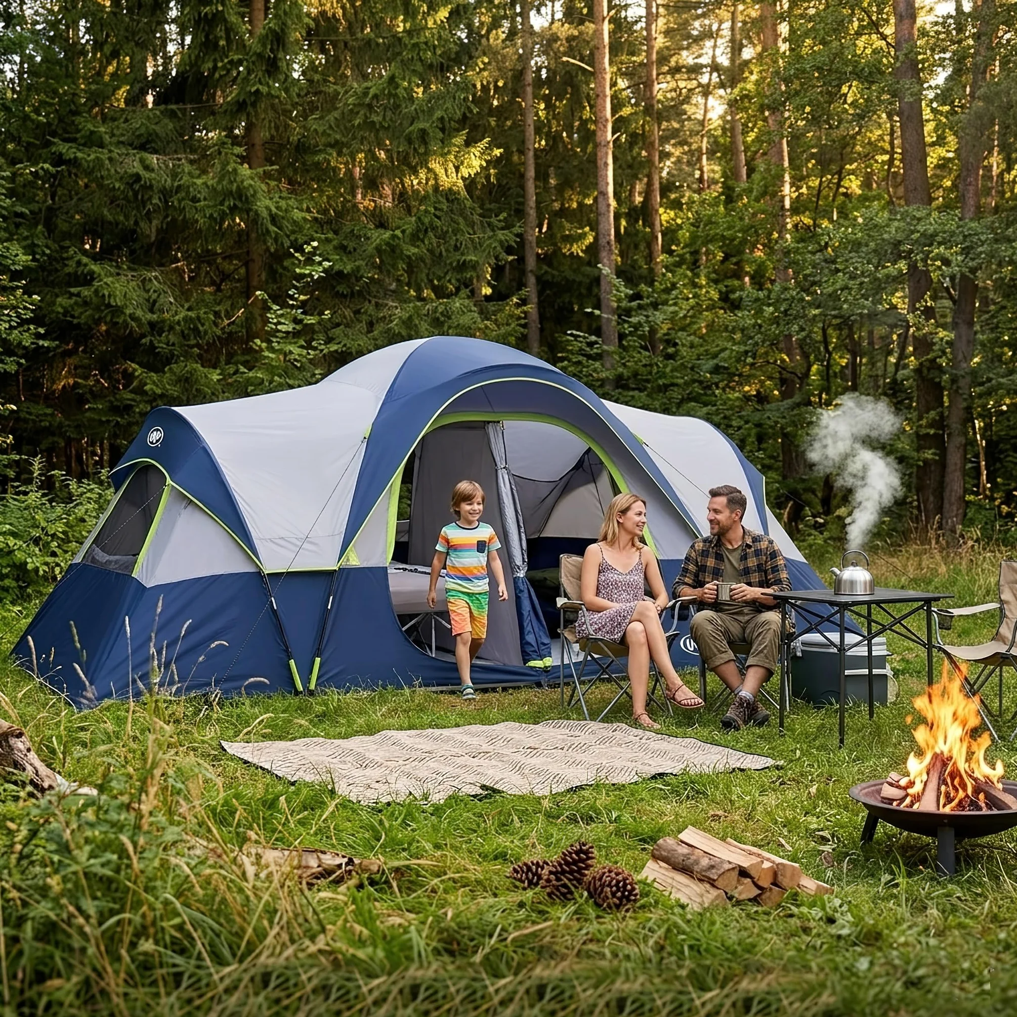 UNP Tienda de Campaña 10 Personas, Tienda Familiar Grande Impermeable 1500 mm PU, 549 x 274 x 198 cm, 2 Habitaciones con Separador, 5 Ventanas de Malla, Altura para Estar de Pie