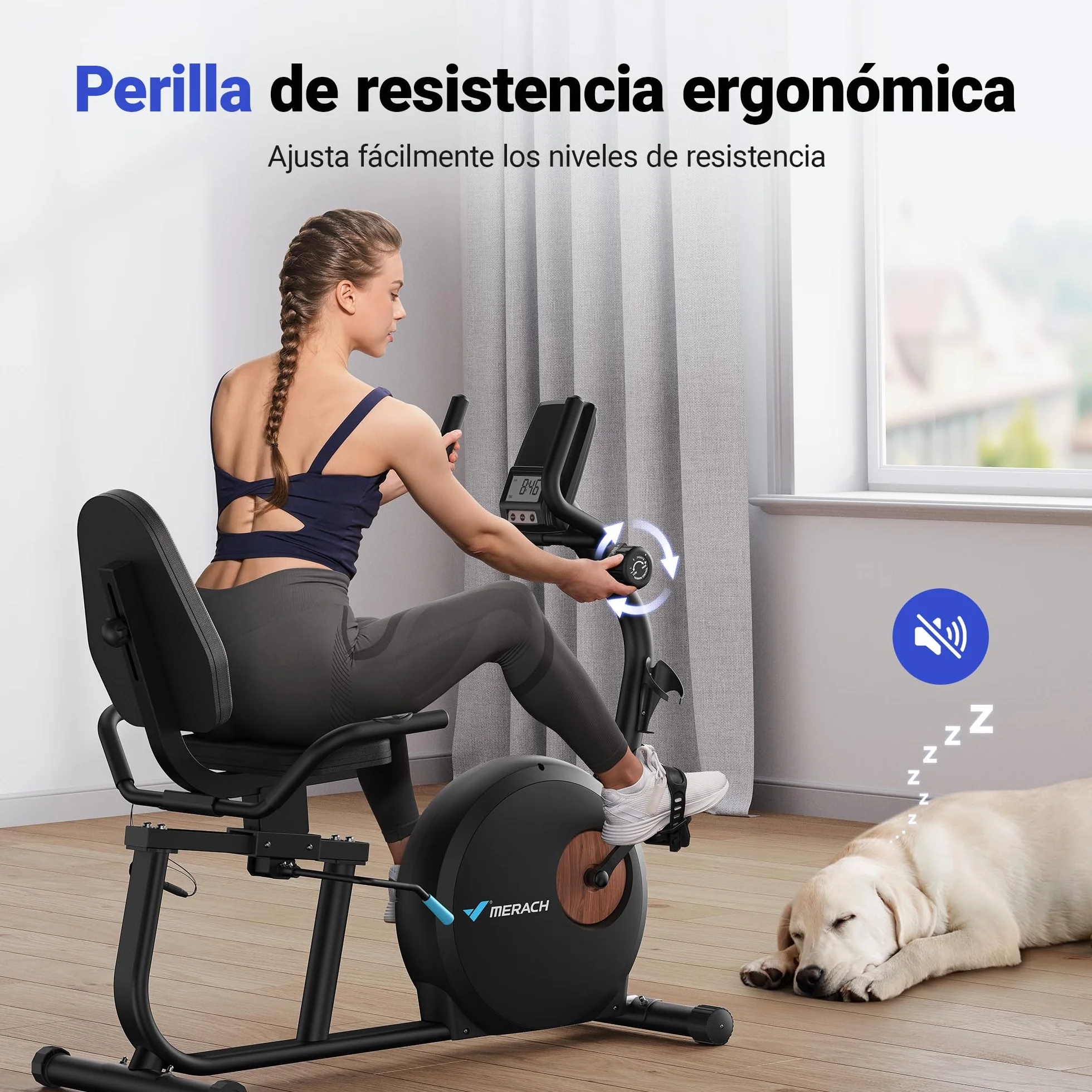 MERACH Bicicleta Estatica, Bicicleta Estática Magnética con 8 Niveles de Resistencia Ajustables, Bicicleta Reclinada con Pantalla LCD, Manillar de Frecuencia Cardíaca, Capacidad de Carga de 136 kg