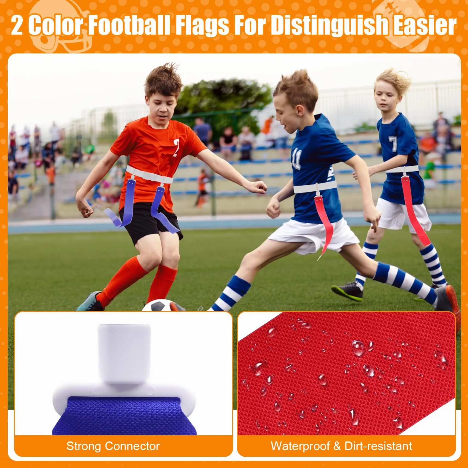 Anglekai - Juego de 4 cinturones de fútbol con banderas, cinturones de fútbol y banderas con 4 banderas rojas, 4 banderas azules, 4 cinturones de fútbol, conos de disco 4P, bolsa de almacenamiento