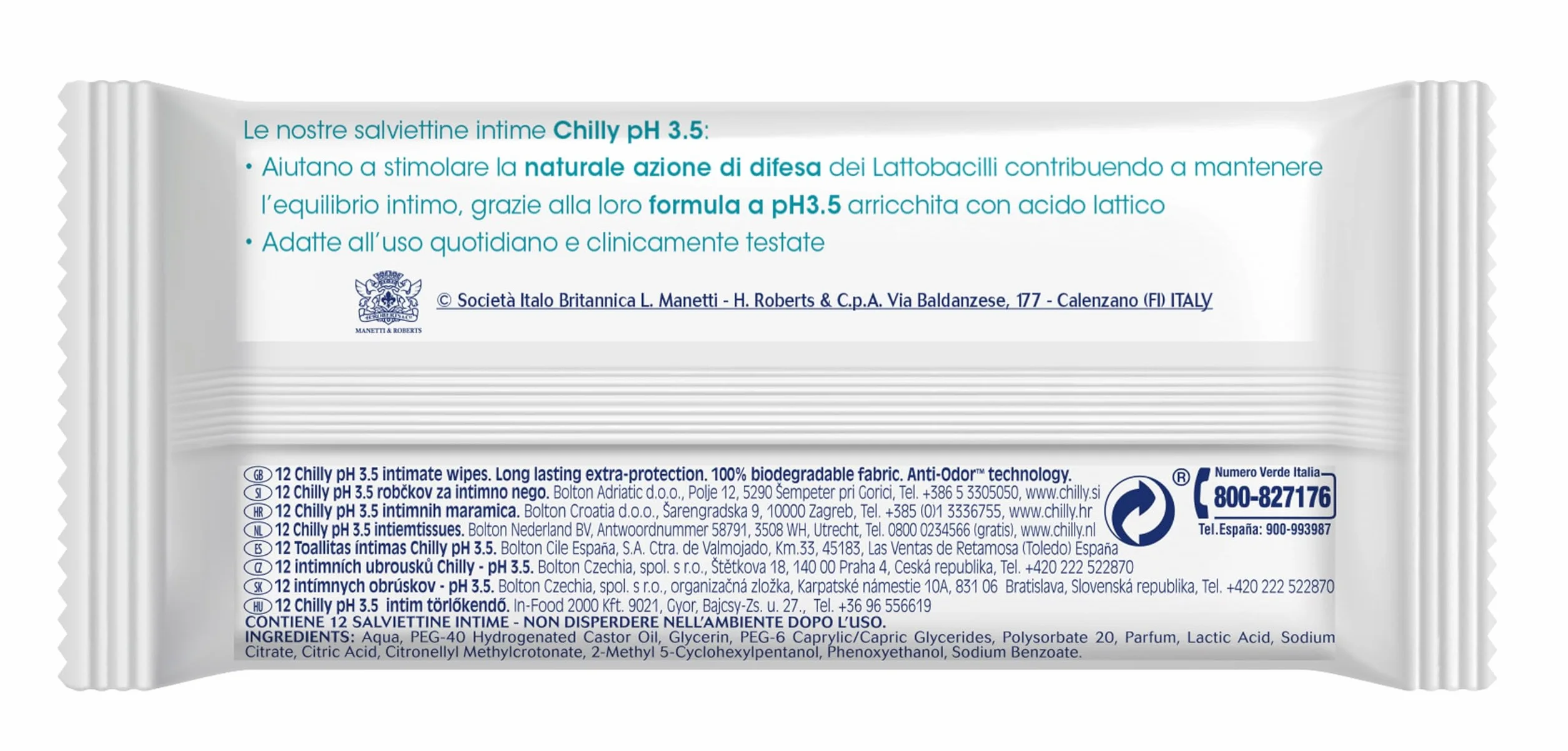 Chilly Pocket Toallitas Ph 3.5 Íntimas 12 Unidad