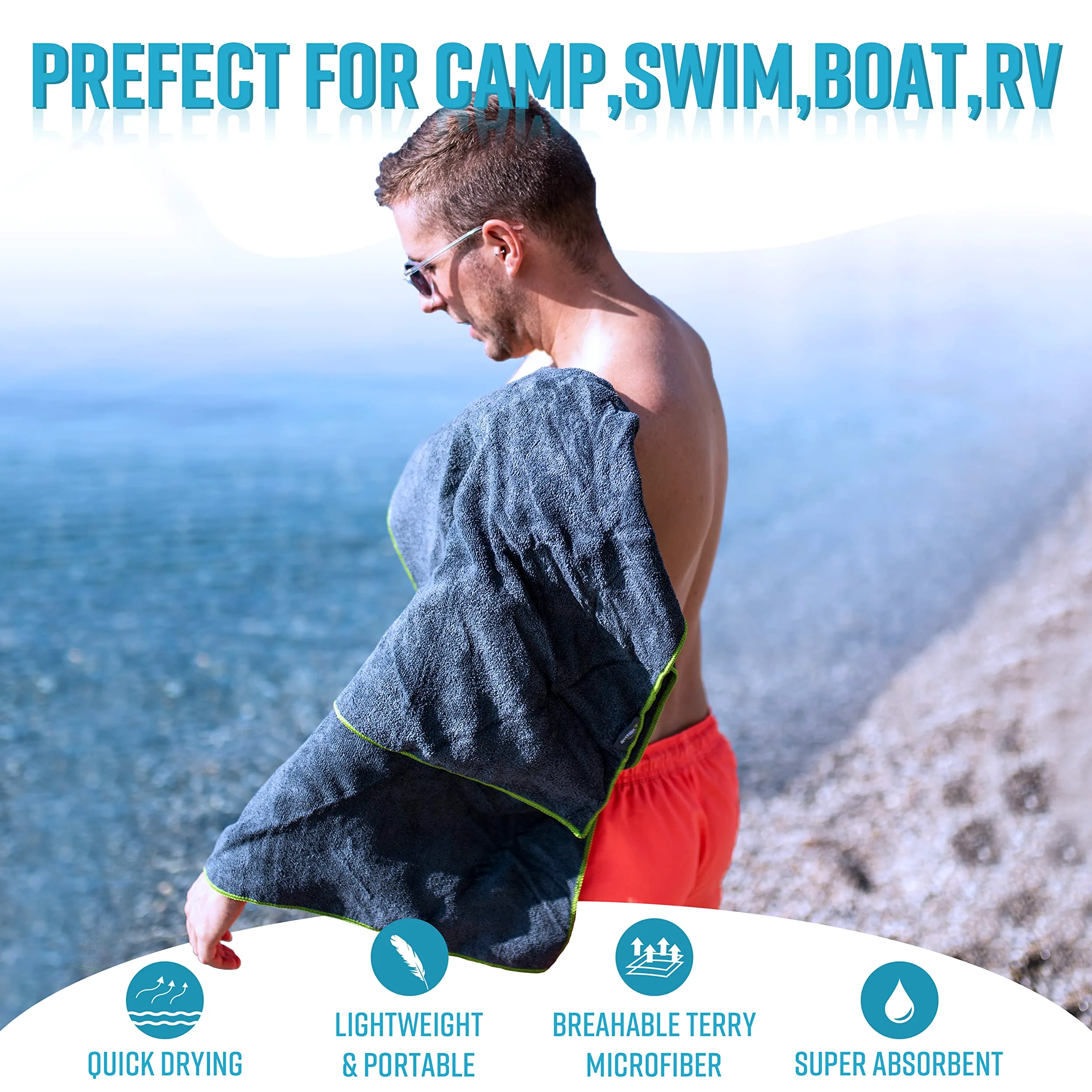 4Monster Paquete de 6 toallas de microfibra para gimnasio con bolsa de accesorios, toalla de viaje de secado rápido, súper ligera, ultra absorbente, toalla para deportes, yoga, natación, senderismo,