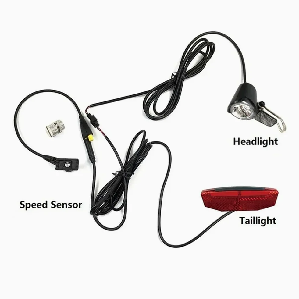 Luces para Bicicleta Eléctrica de 6-60 V, Luz Delantera y Trasera, Transmisor de Velocidad, Cable de 180 cm para Lámpara de Bicicleta con Motor de Transmisión Media Tsdz2