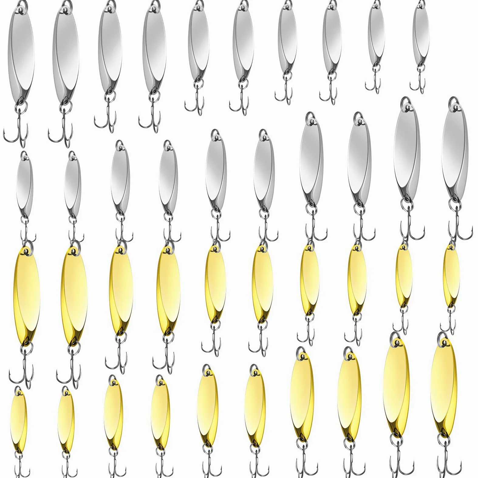 HESTYA Señuelos de pesca, cucharas de metal para pesca de agua salada, señuelos de trucha agudos, cebos giratorios de metal duro, 5 tamaños, ganchos de cuchara de fundición para salmón y lubina