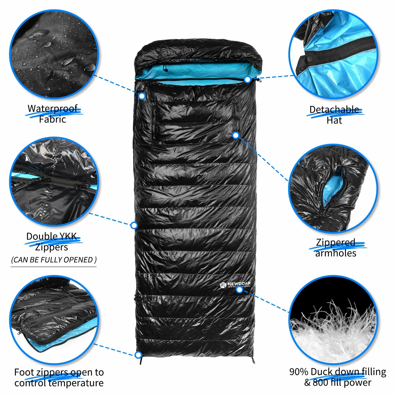NewDoar Saco de dormir ultraligero para camping, 800 FP, plumón de pato blanco, ultra compacto, forma de momia, primavera, verano, otoño, senderismo y tienda de campaña (ponible)