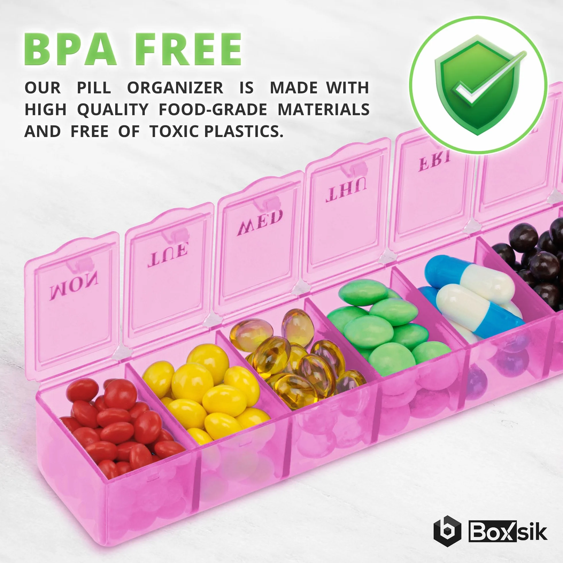 Pastillero Organizador Rosa Estuche 7 Días 1 Vez al Día Contenedor Semanal Suplementos