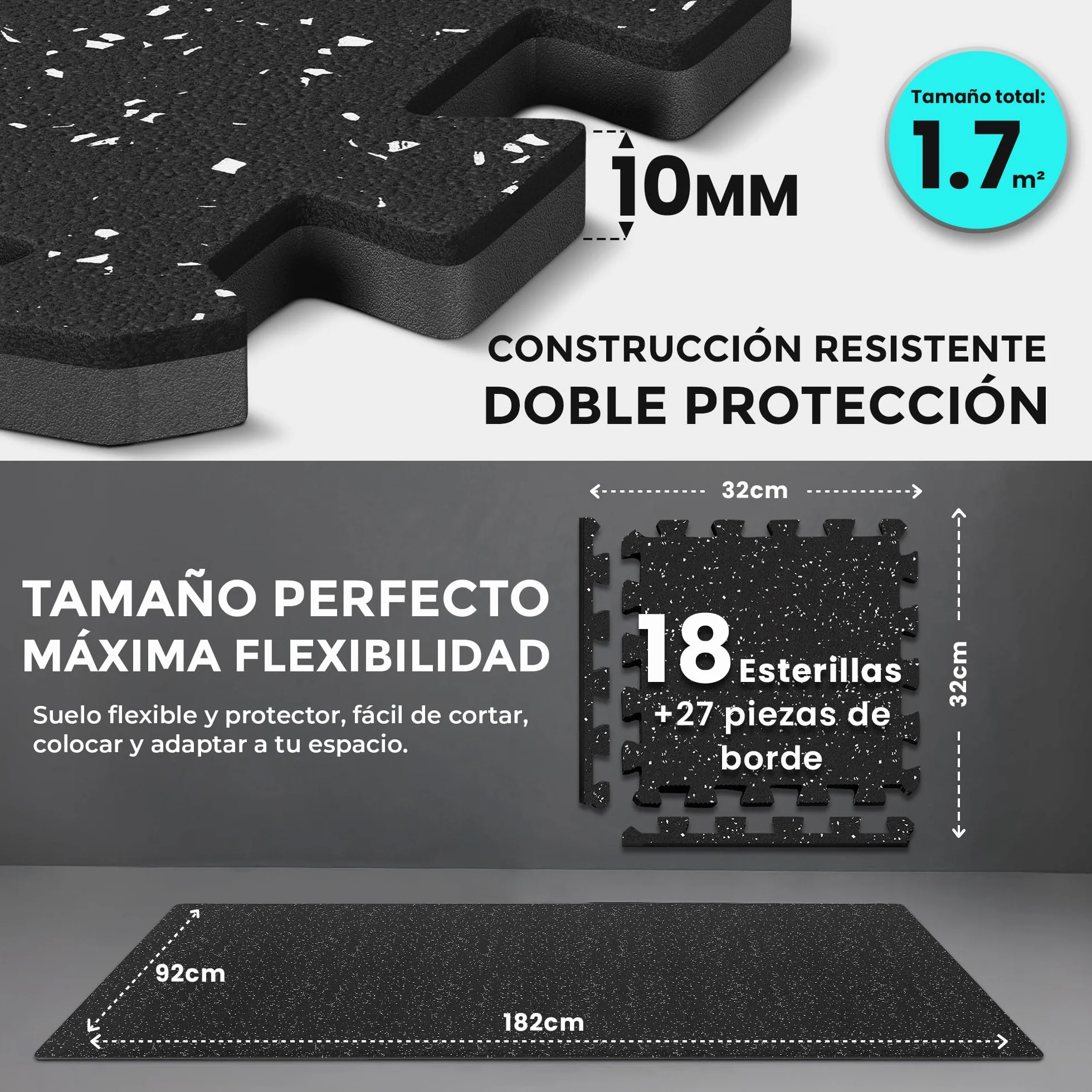 bemaxx Esterilla Fitness Suelo Gimnasio Caucho – Set de 18 Alfombras Puzzle Protector Suelo de Goma, Colchoneta Gimnasia Ejercicio en Casa, Espuma Tatami Deporte Alfombrillas Pesas Gym Garaje Piscina