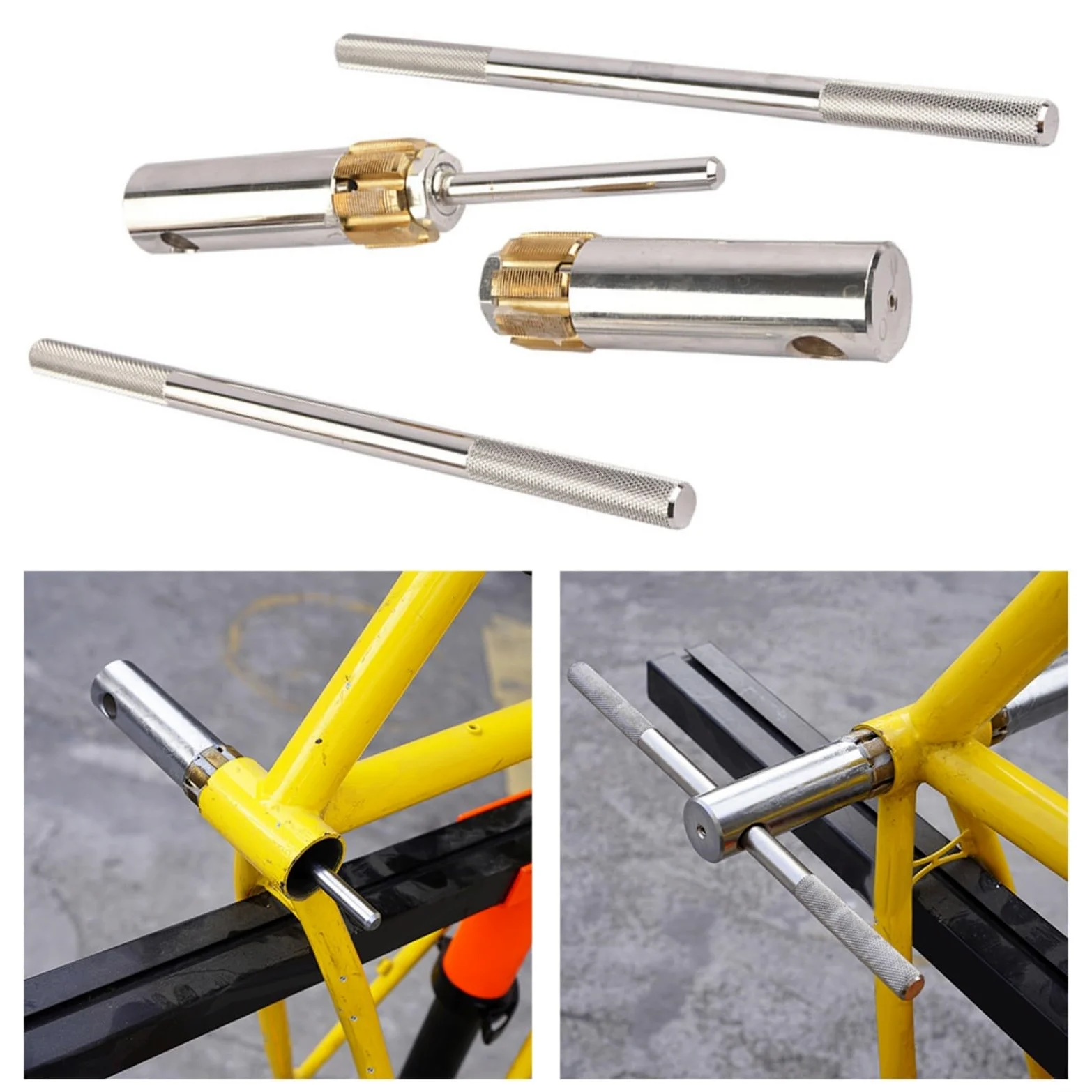 1 Unidades Bicicleta Pedalier Rosca Rosca Herramienta con Machos Reemplazables para Fresado e Inspección, Mango Antideslizante, Acero Inoxidable, Plata+Oro para Reparación de Ciclismo