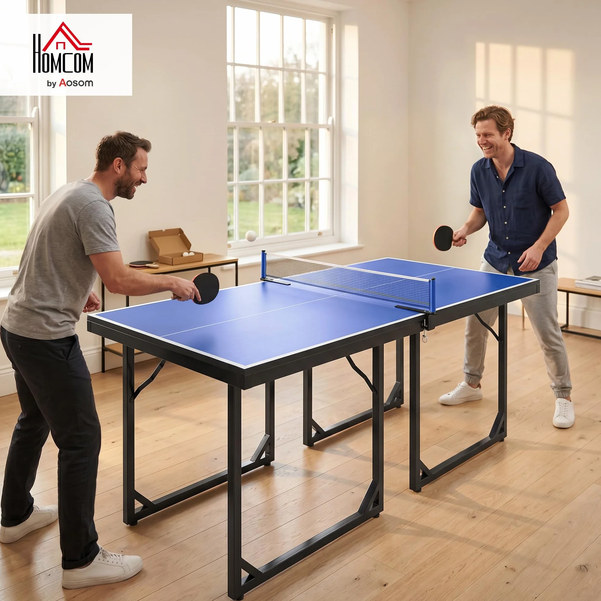 HOMCOM Mesa de Ping-Pong Plegable 182x91cm Resistente a la Intemperie Marco de Acero con Red para Interior