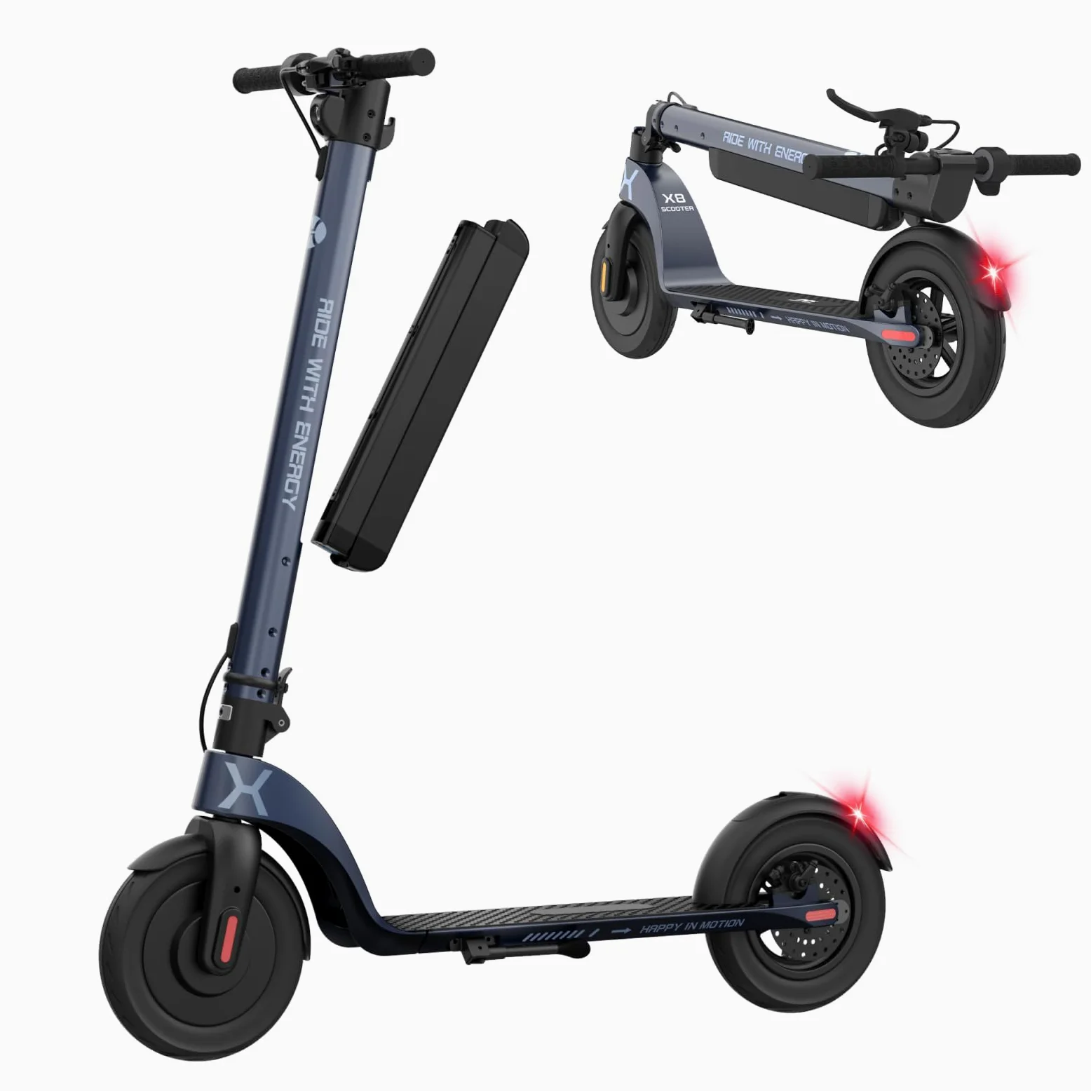 HX X6 Patinete Eléctrico Adultos 4 Pliegues para Mochila,El Portátil de los trotinete electrica Urbanos, Motor 350W & Batería Extraíble, Autonomía 20-40km,Pantalla Digital, aplicación