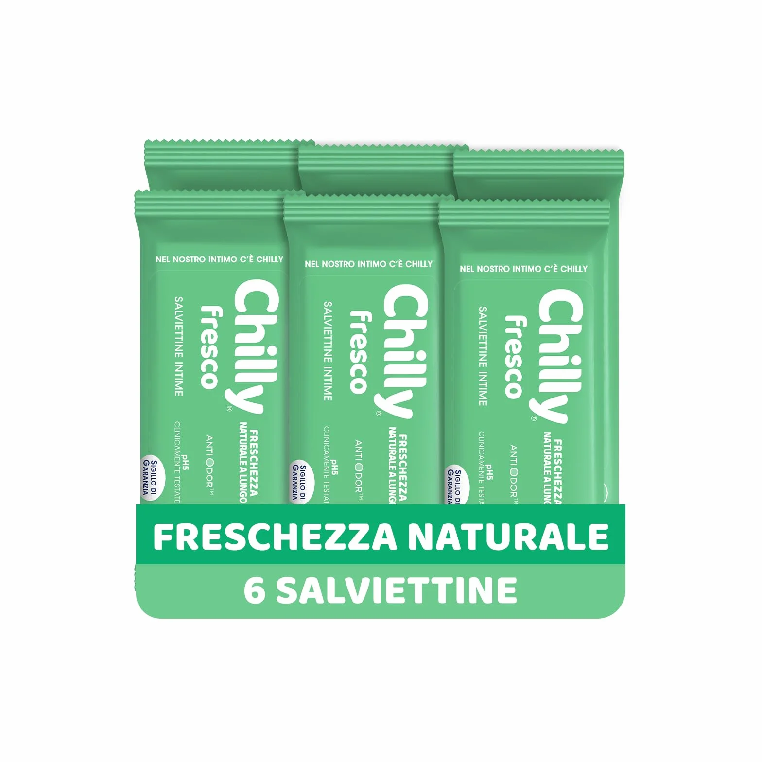 Chilly Toallitas Higiénicas Frescas Íntimas con Mentol Natural pH 5, 6 Unidades