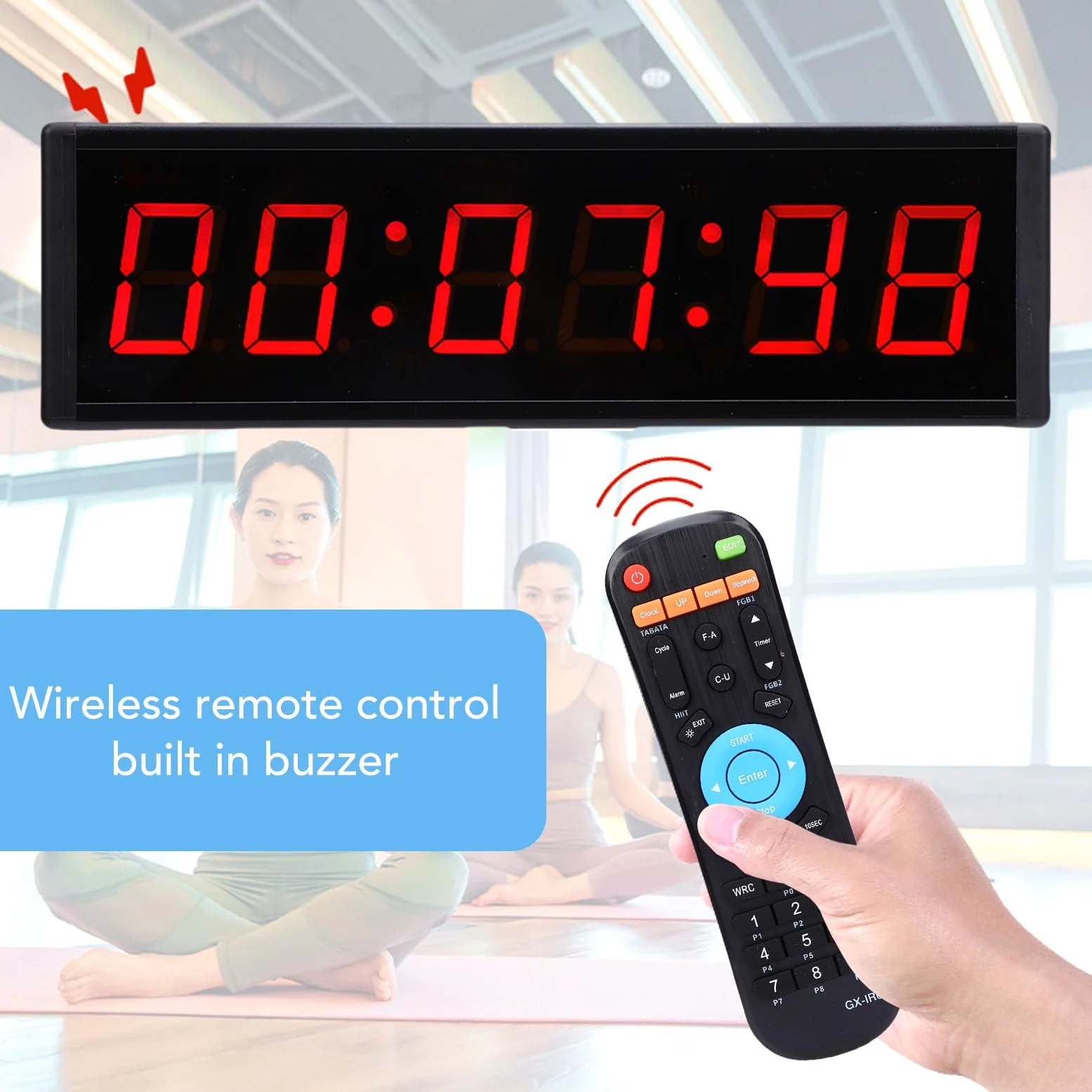 Fafeicy Temporizador de LED, Pantalla Roja de 6 Dígitos, Cuenta Regresiva, Cronómetro con Control Remoto Inalámbrico para Eventos de, Competiciones de Entrenamiento en Gimnasio